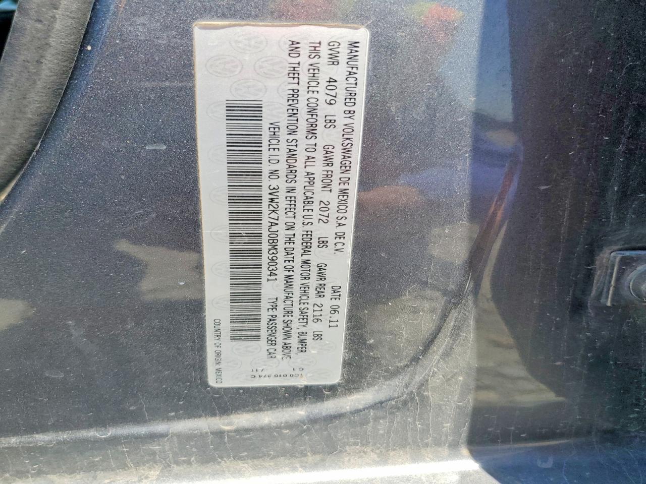 2011 Volkswagen Jetta Base Silver vin: 3VW2K7AJ0BM390341