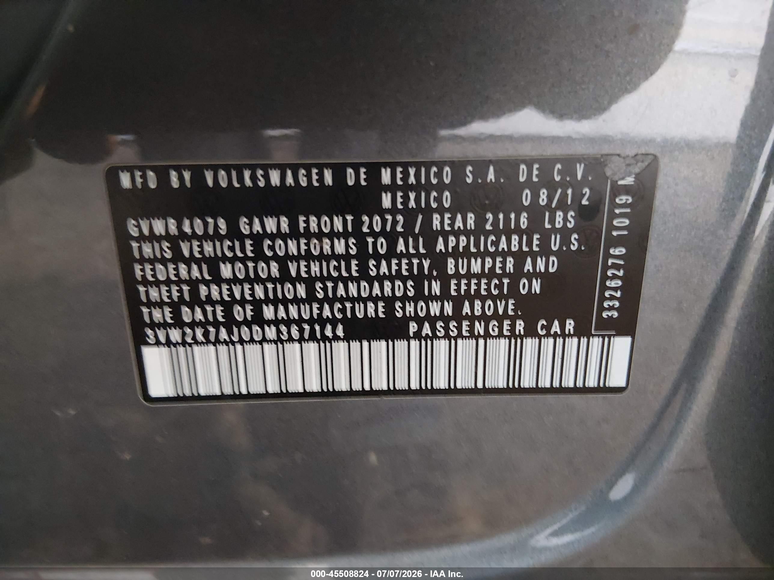 2013 Volkswagen Jetta 2.0l S Gray vin: 3VW2K7AJ0DM367144