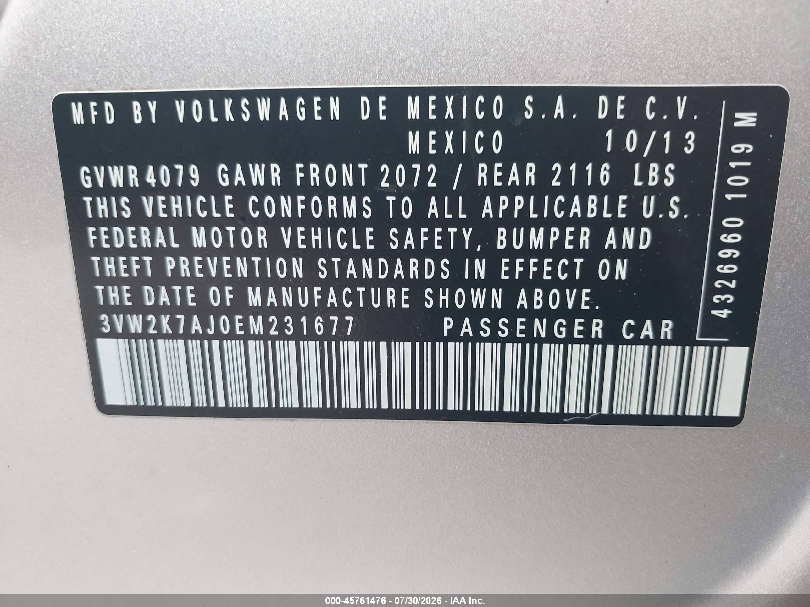 2014 Volkswagen Jetta 2.0l S Серебряный vin: 3VW2K7AJ0EM231677