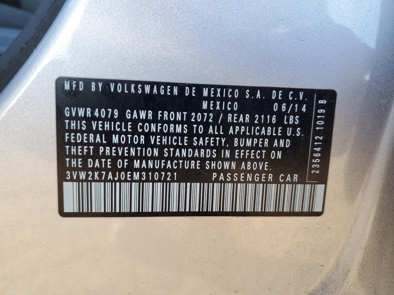 2014 Volkswagen Jetta Base Silver vin: 3VW2K7AJ0EM310721