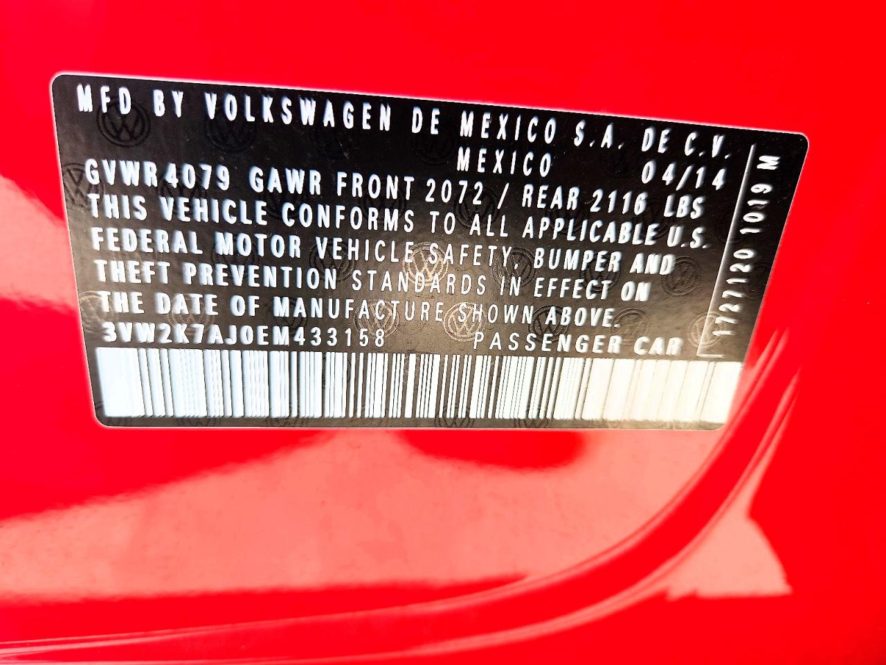 2014 Volkswagen Jetta Base Red vin: 3VW2K7AJ0EM433158