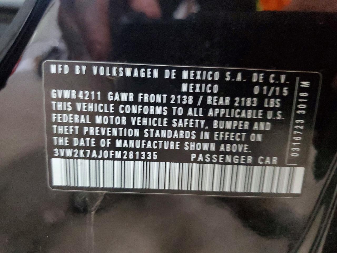 2015 Volkswagen Jetta Base Черный vin: 3VW2K7AJ0FM281335