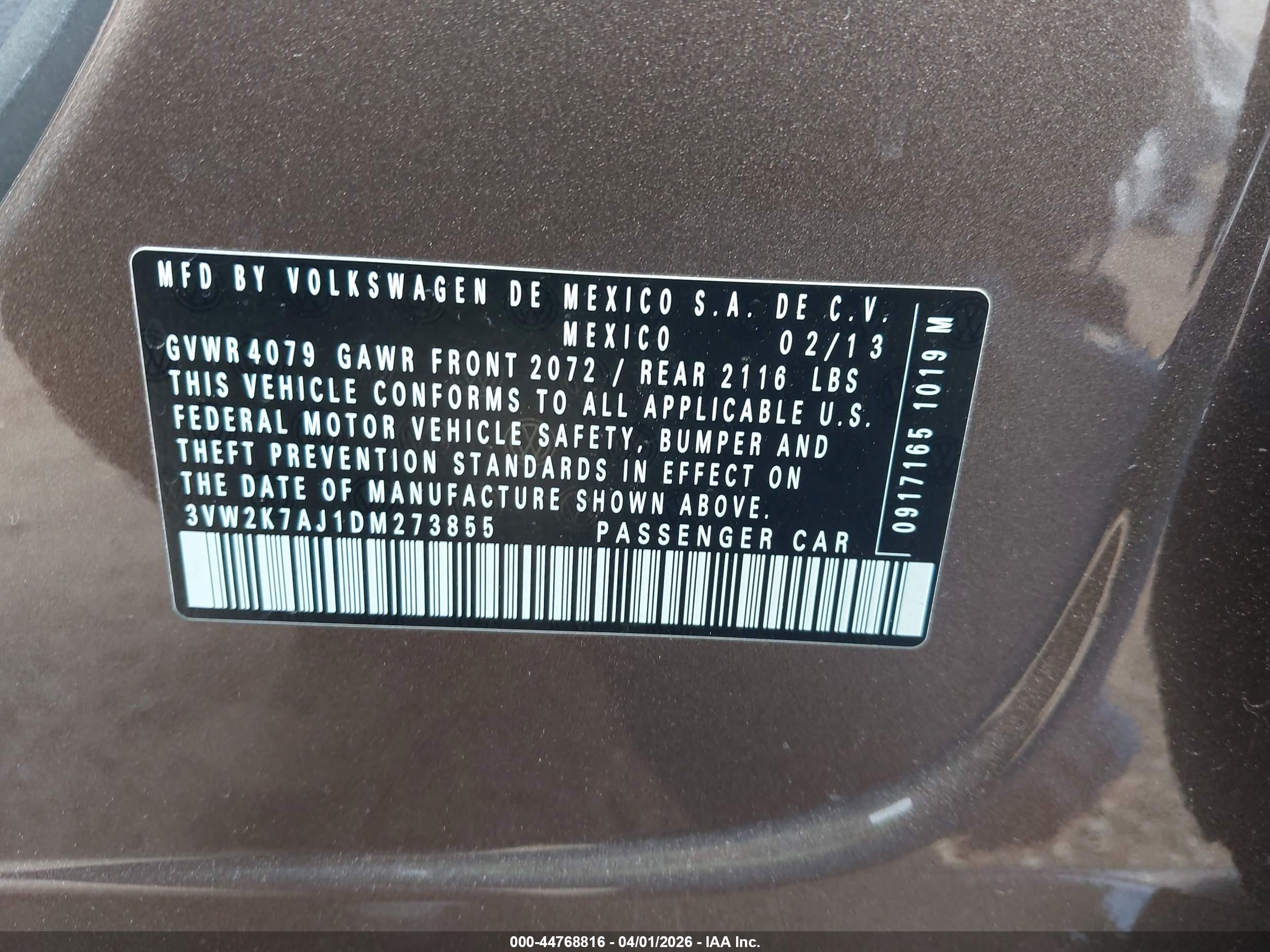 2013 Volkswagen Jetta 2.0l S Brown vin: 3VW2K7AJ1DM273855