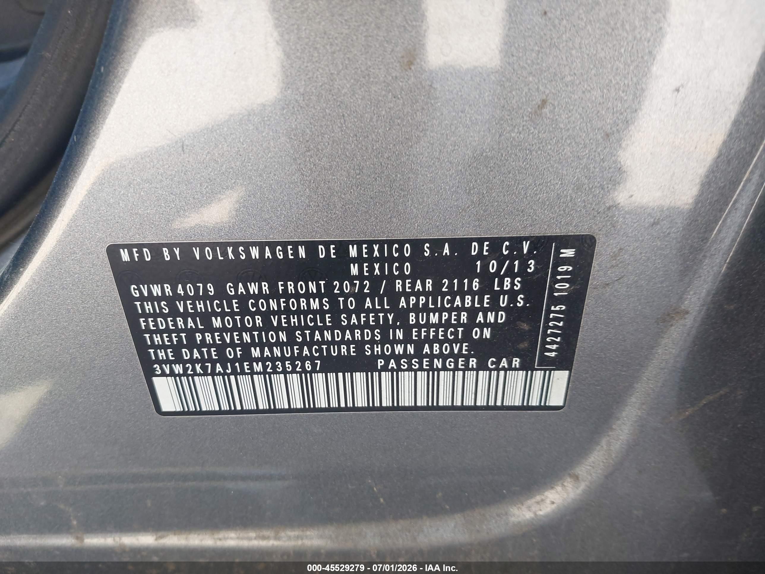 2014 Volkswagen Jetta 2.0l S Серый vin: 3VW2K7AJ1EM235267