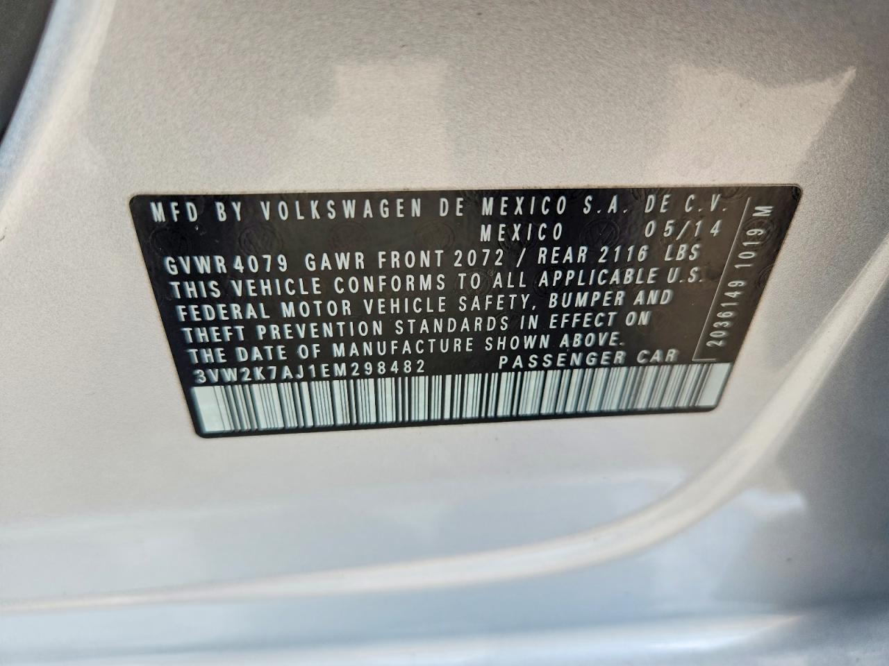 2014 Volkswagen Jetta Base Silver vin: 3VW2K7AJ1EM298482