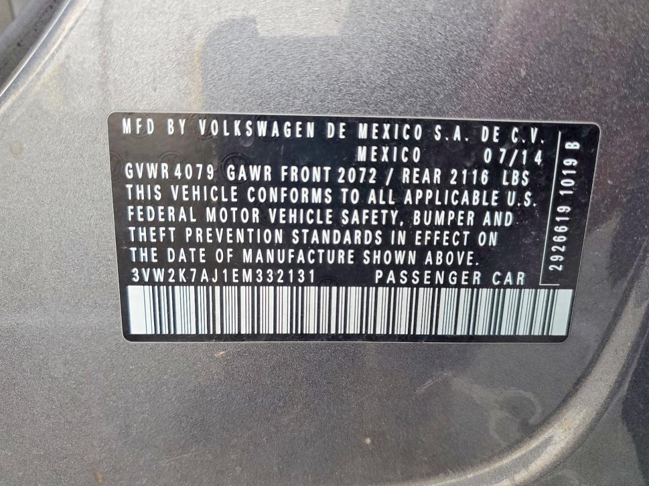 2014 Volkswagen Jetta Base Серый vin: 3VW2K7AJ1EM332131