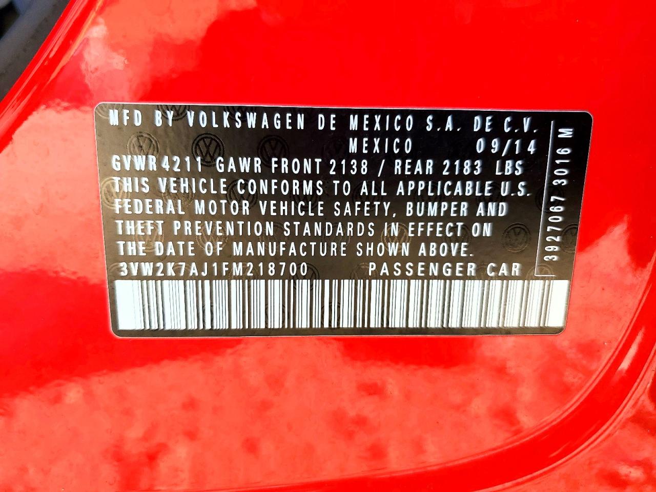 2015 Volkswagen Jetta Base Red vin: 3VW2K7AJ1FM218700