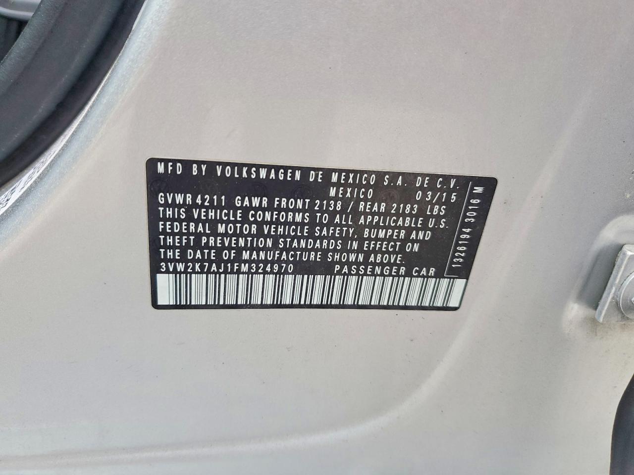 2015 Volkswagen Jetta Base Silver vin: 3VW2K7AJ1FM324970