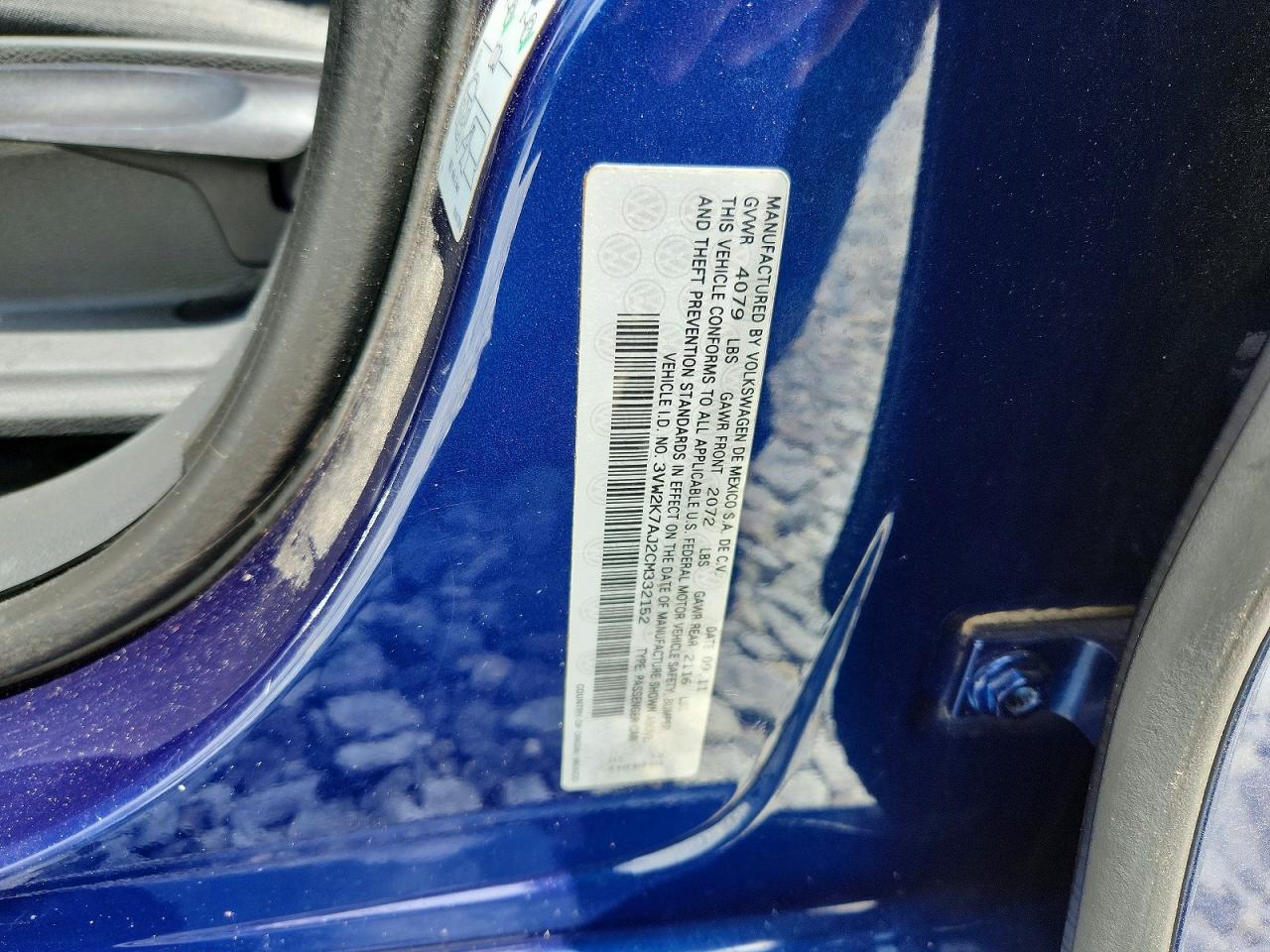 2012 Volkswagen Jetta Base Blue vin: 3VW2K7AJ2CM332152