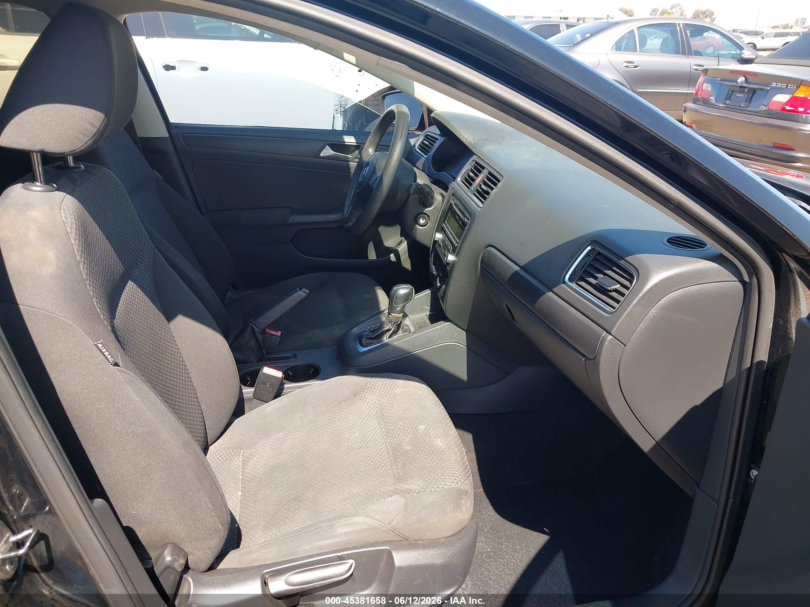 2012 Volkswagen Jetta 2.0l S Black vin: 3VW2K7AJ2CM397793
