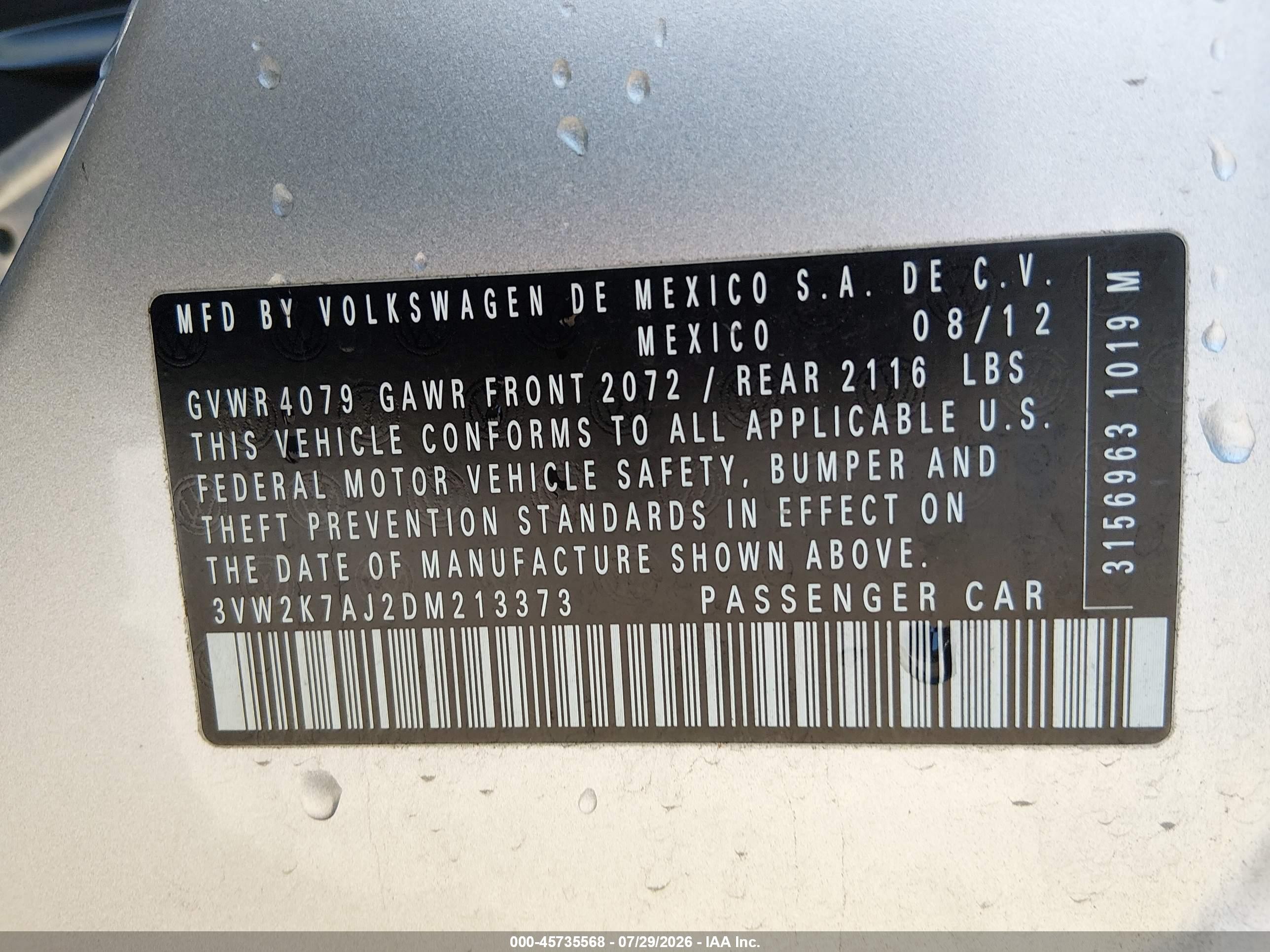 2013 Volkswagen Jetta 2.0l S Silver vin: 3VW2K7AJ2DM213373