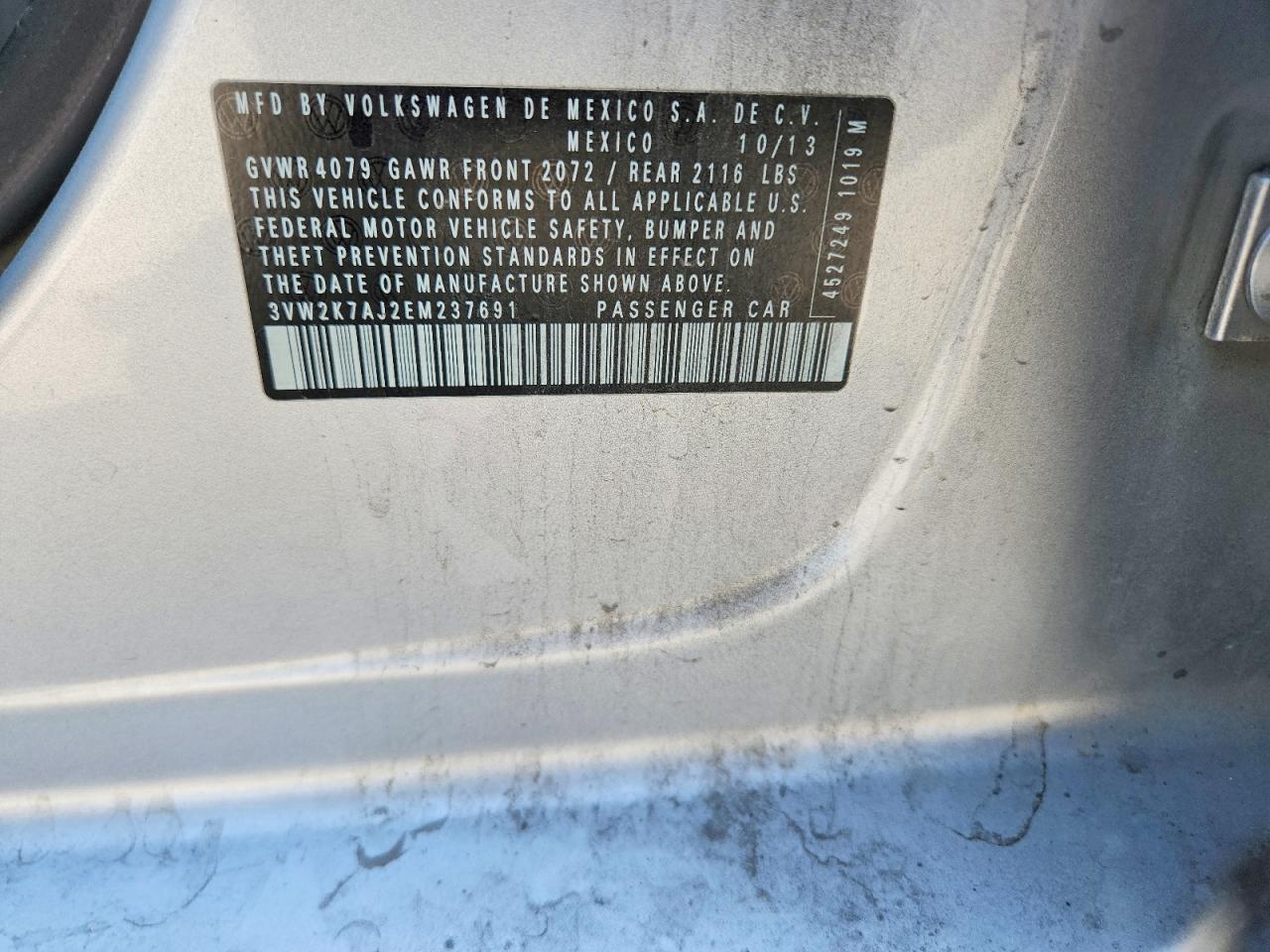 2014 Volkswagen Jetta Base Silver vin: 3VW2K7AJ2EM237691