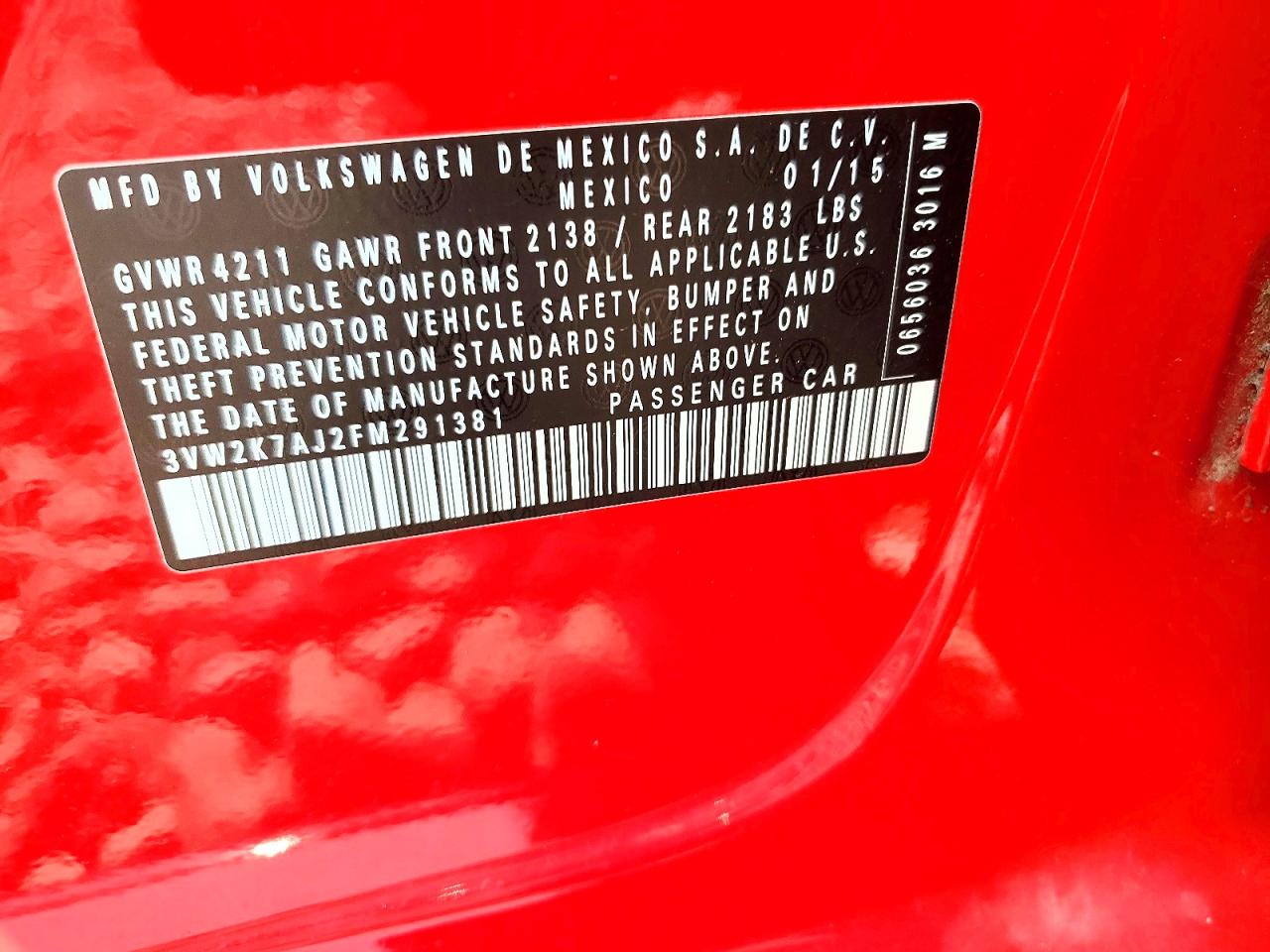 2015 Volkswagen Jetta Base Red vin: 3VW2K7AJ2FM291381