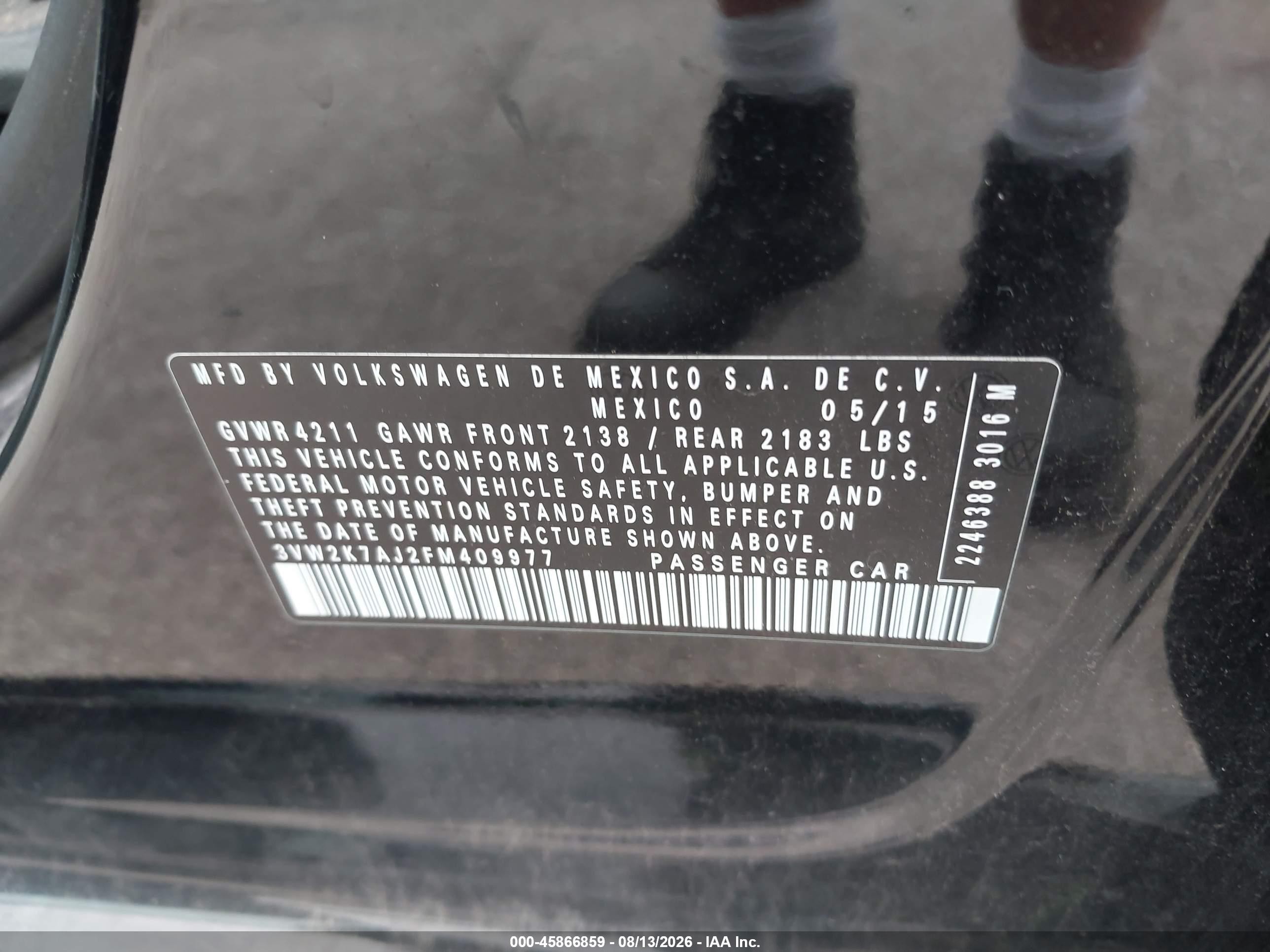 2015 Volkswagen Jetta 2.0l S Gray vin: 3VW2K7AJ2FM409977