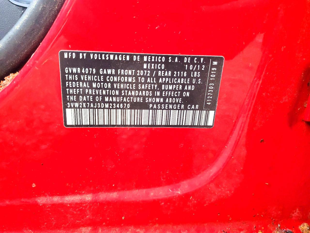 2013 Volkswagen Jetta Base Red vin: 3VW2K7AJ3DM234670