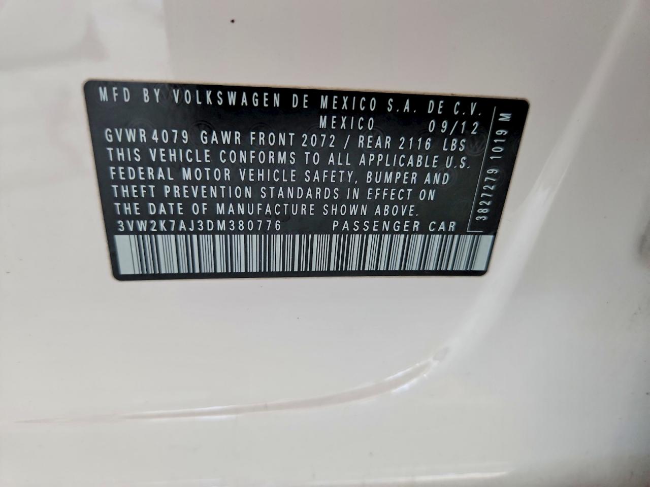 2013 Volkswagen Jetta Base White vin: 3VW2K7AJ3DM380776
