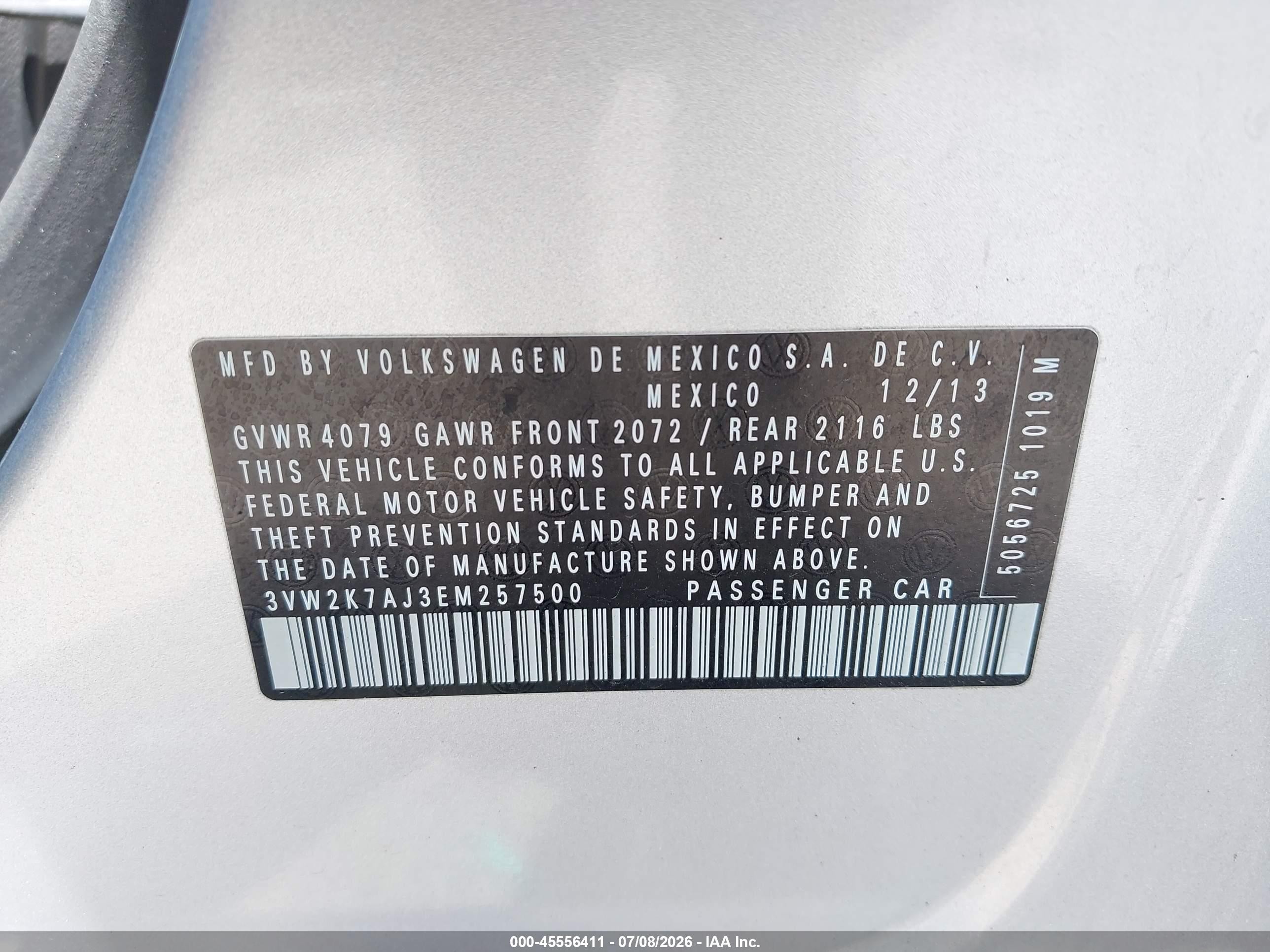 2014 Volkswagen Jetta 2.0l S Silver vin: 3VW2K7AJ3EM257500