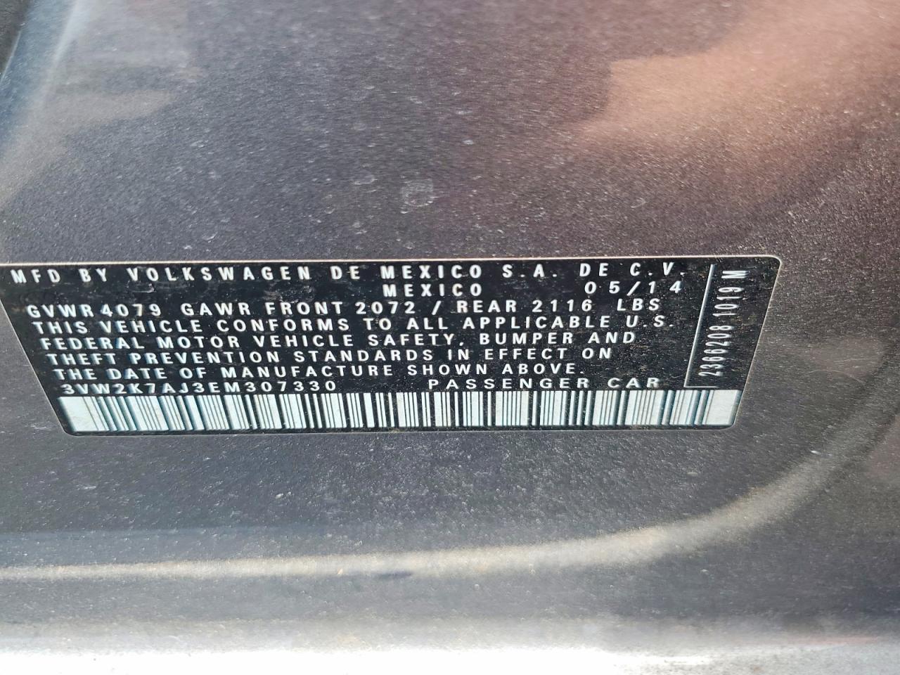 2014 Volkswagen Jetta Base Gray vin: 3VW2K7AJ3EM307330