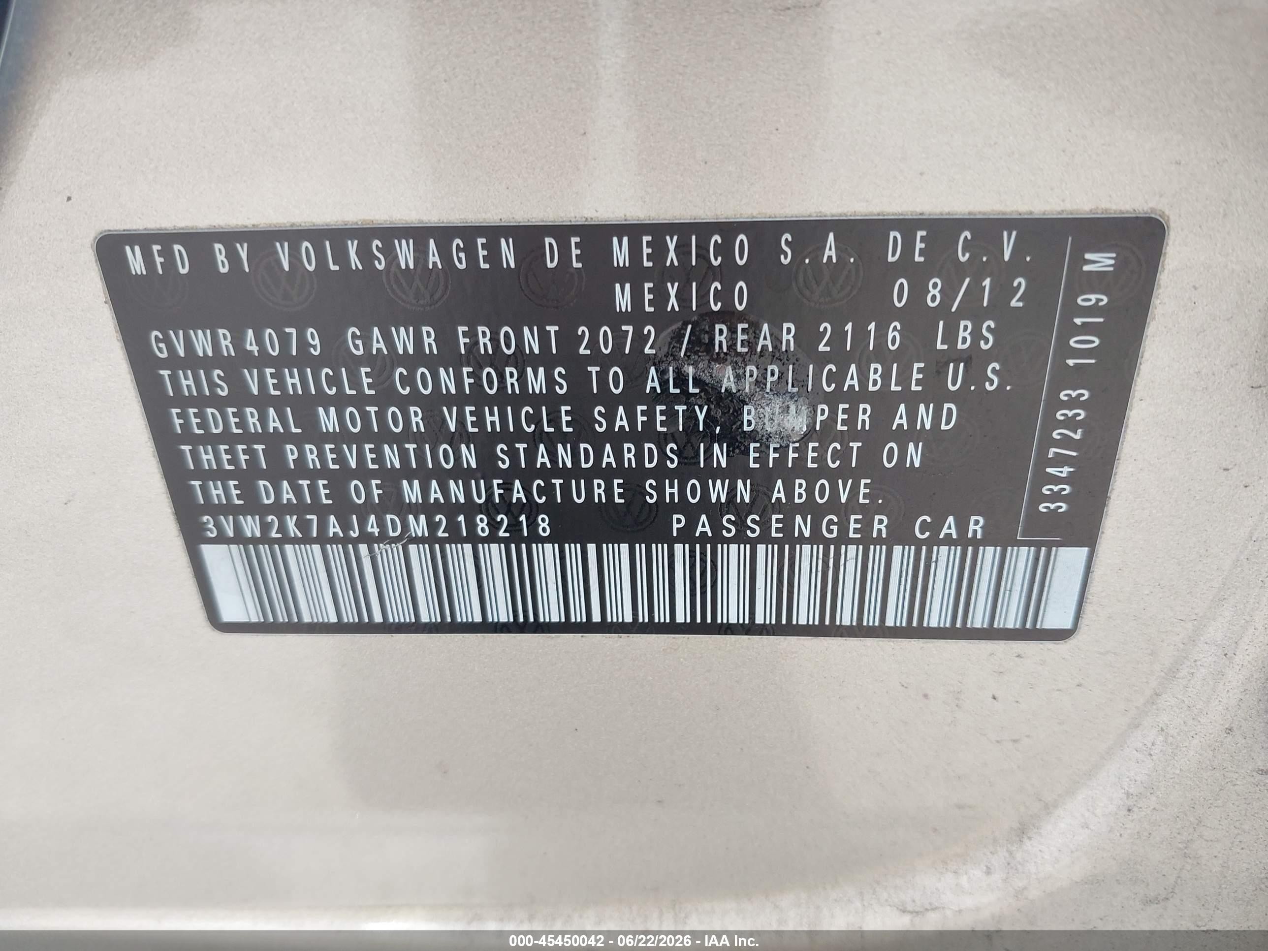 2013 Volkswagen Jetta 2.0l S Gold vin: 3VW2K7AJ4DM218218