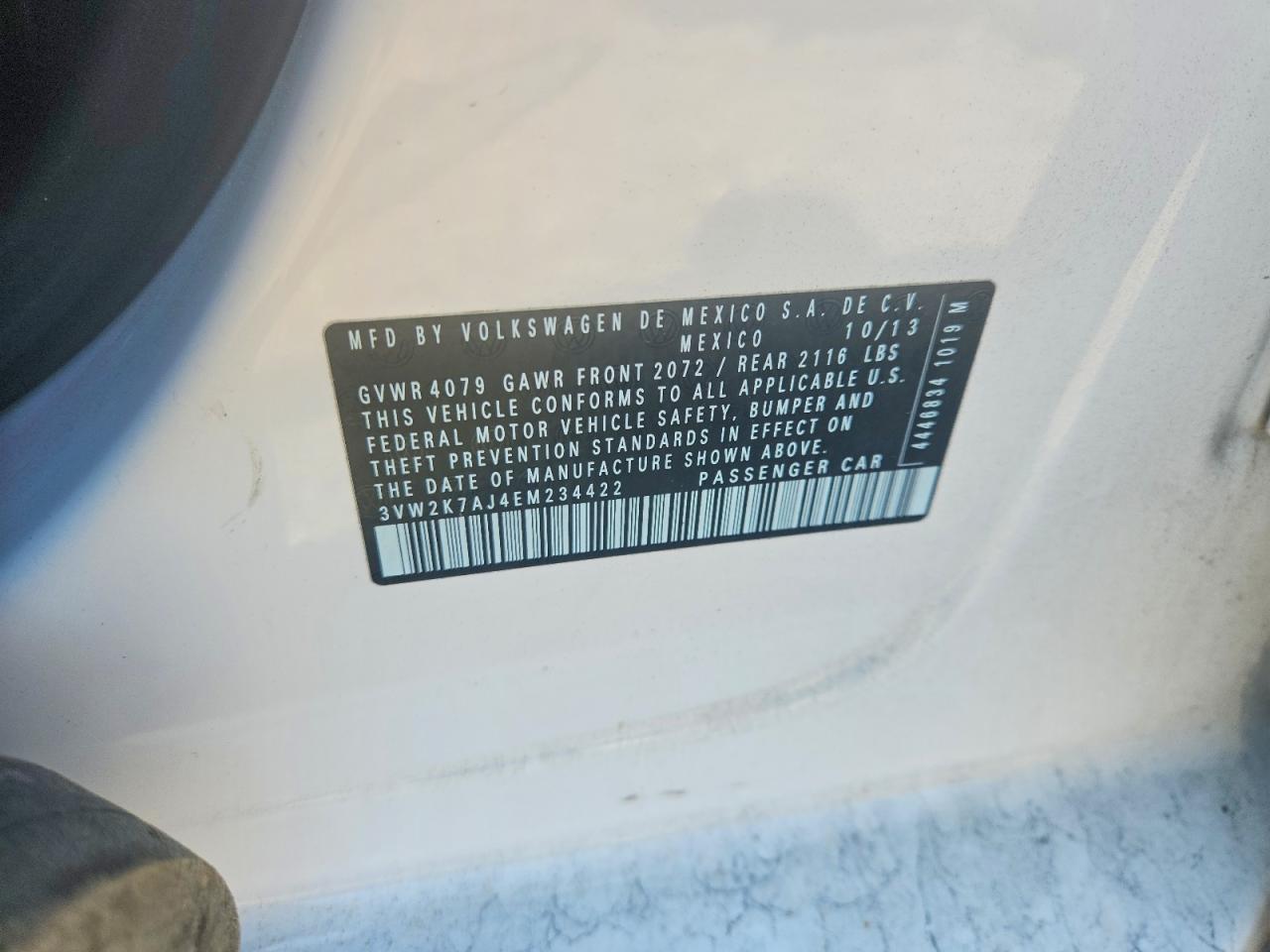 2014 Volkswagen Jetta Base Белый vin: 3VW2K7AJ4EM234422