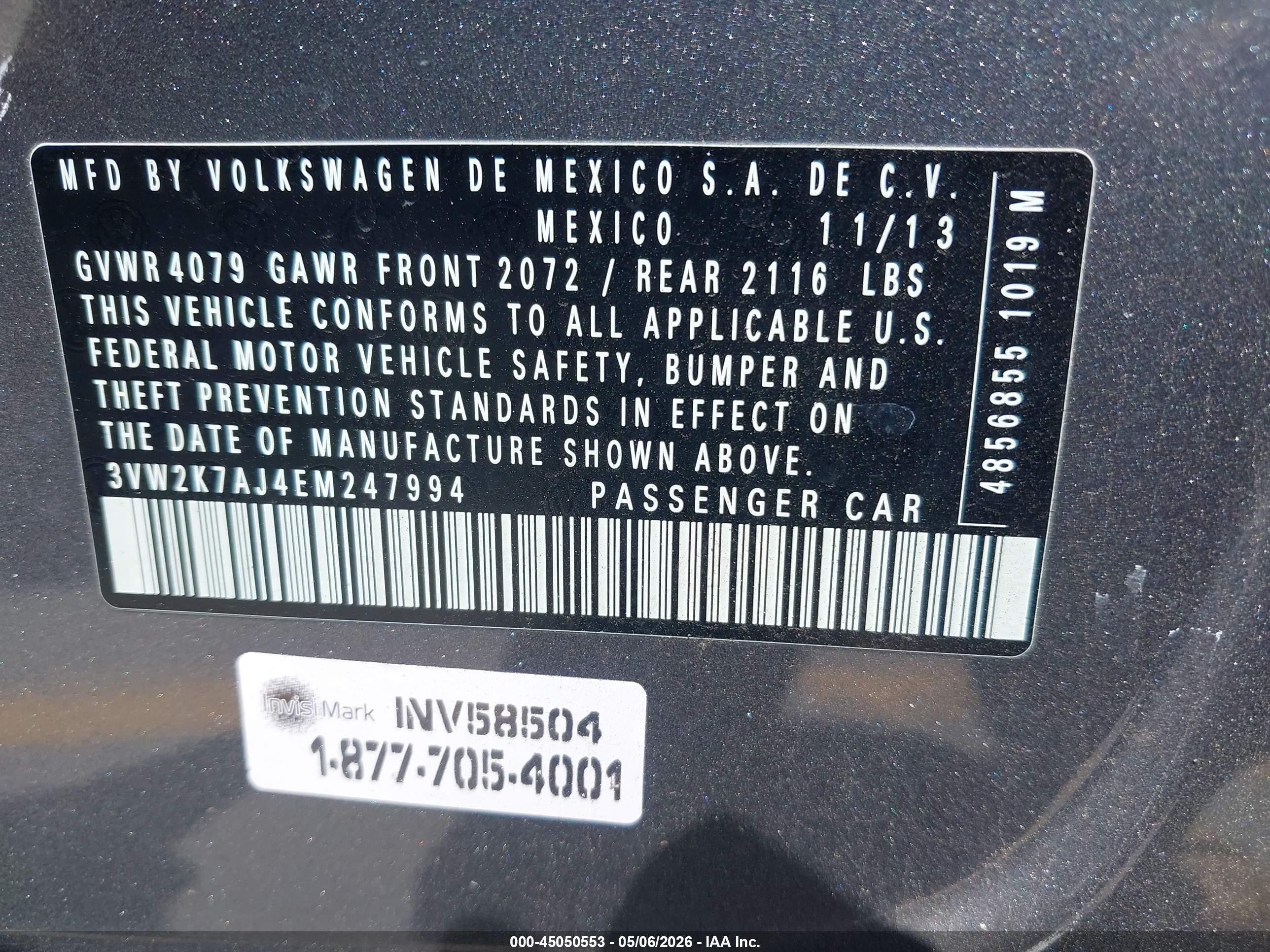 2014 Volkswagen Jetta 2.0l S Gray vin: 3VW2K7AJ4EM247994
