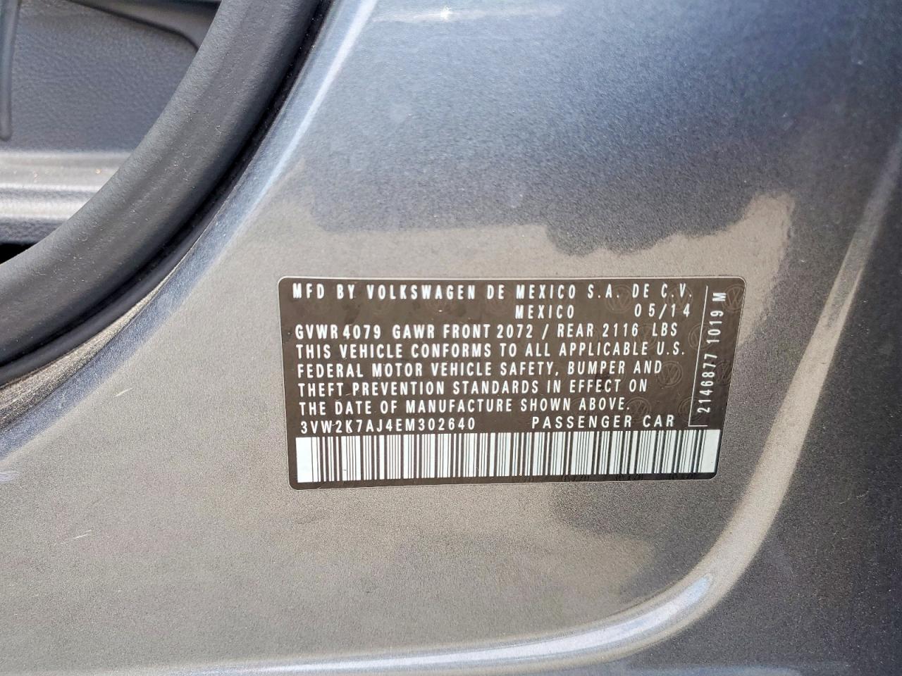 2014 Volkswagen Jetta Base Gray vin: 3VW2K7AJ4EM302640