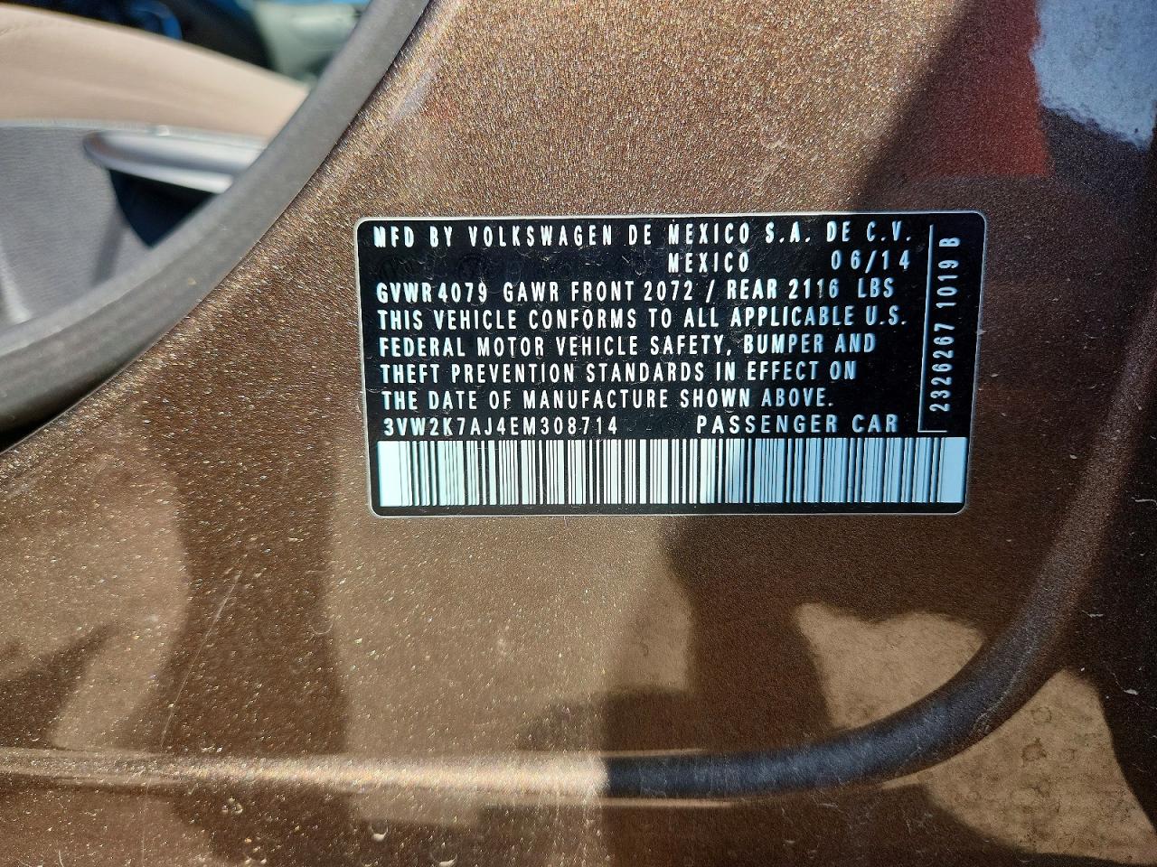 2014 Volkswagen Jetta Base Brown vin: 3VW2K7AJ4EM308714