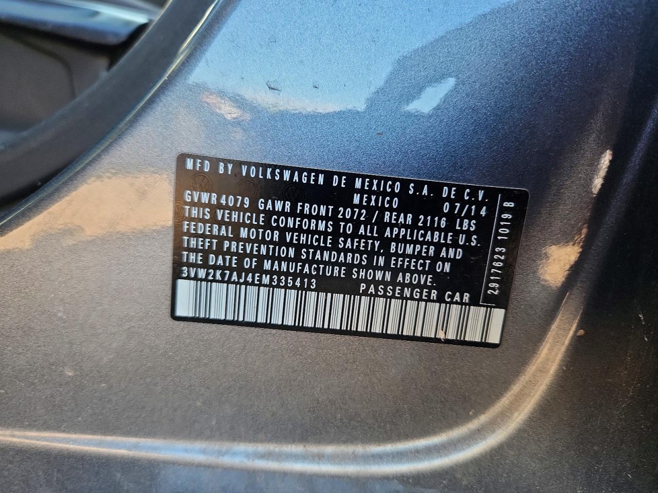 2014 Volkswagen Jetta Base Gray vin: 3VW2K7AJ4EM335413