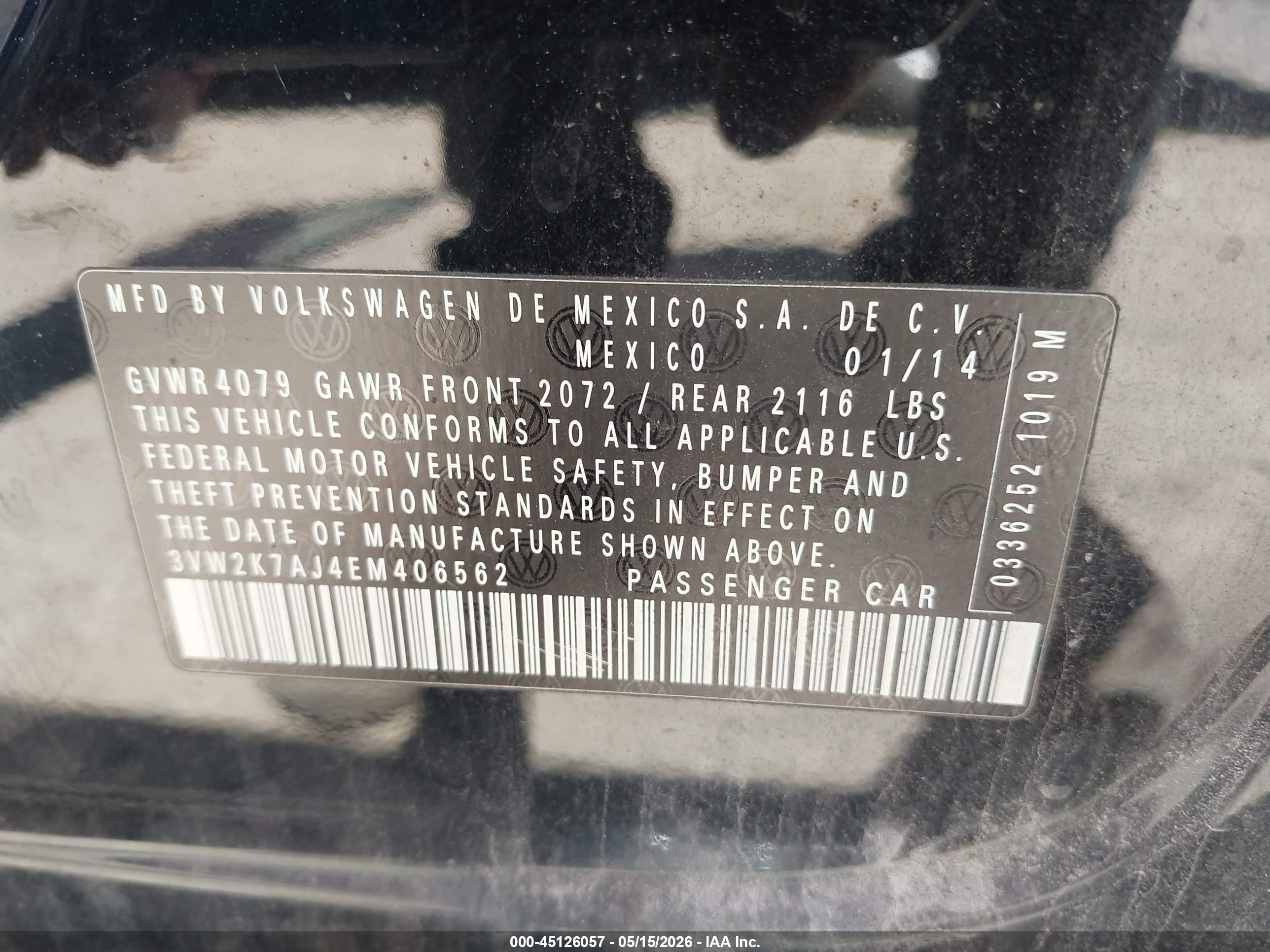 2014 Volkswagen Jetta 2.0l S Black vin: 3VW2K7AJ4EM406562