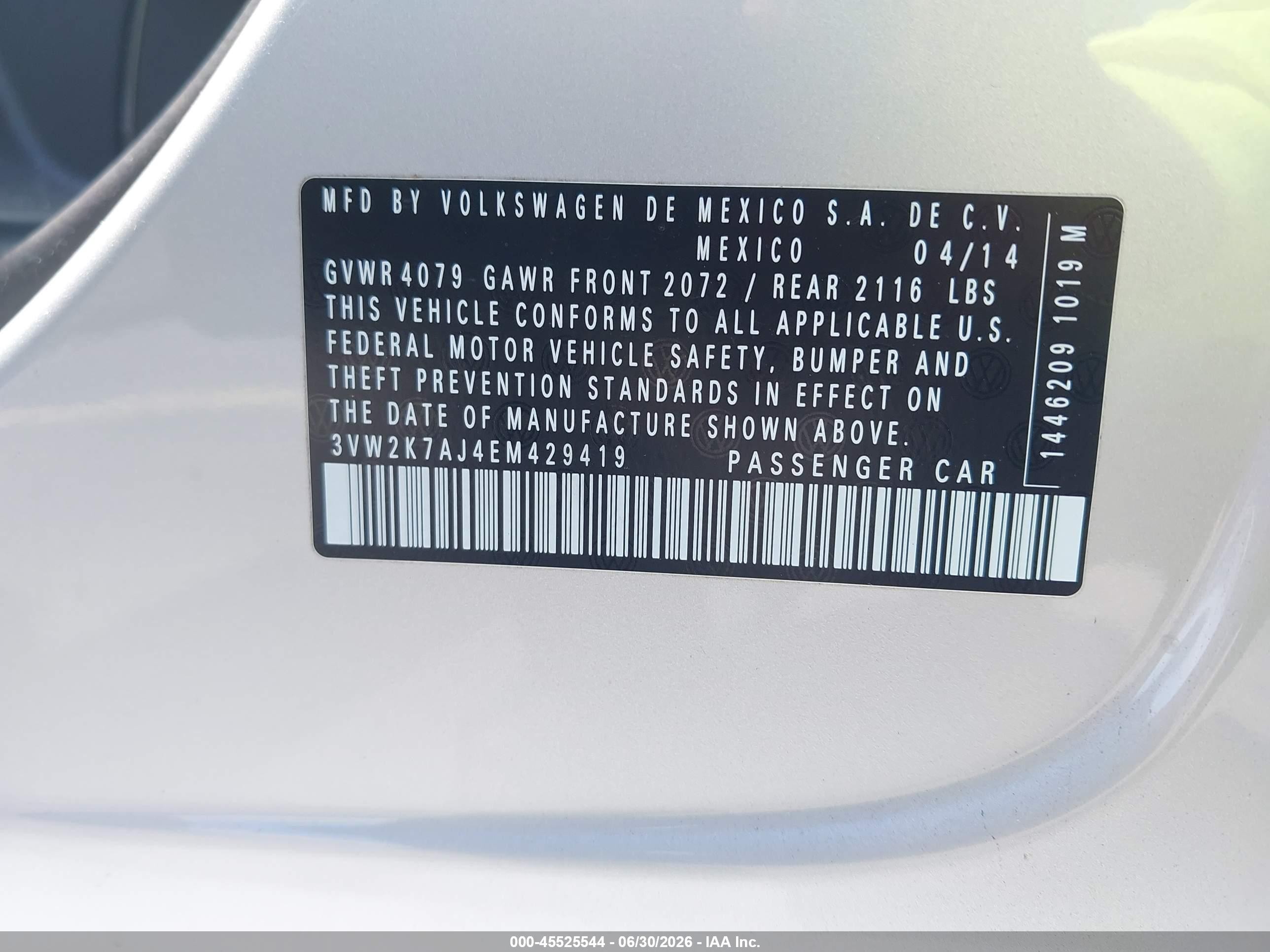 2014 Volkswagen Jetta 2.0l S Серый vin: 3VW2K7AJ4EM429419