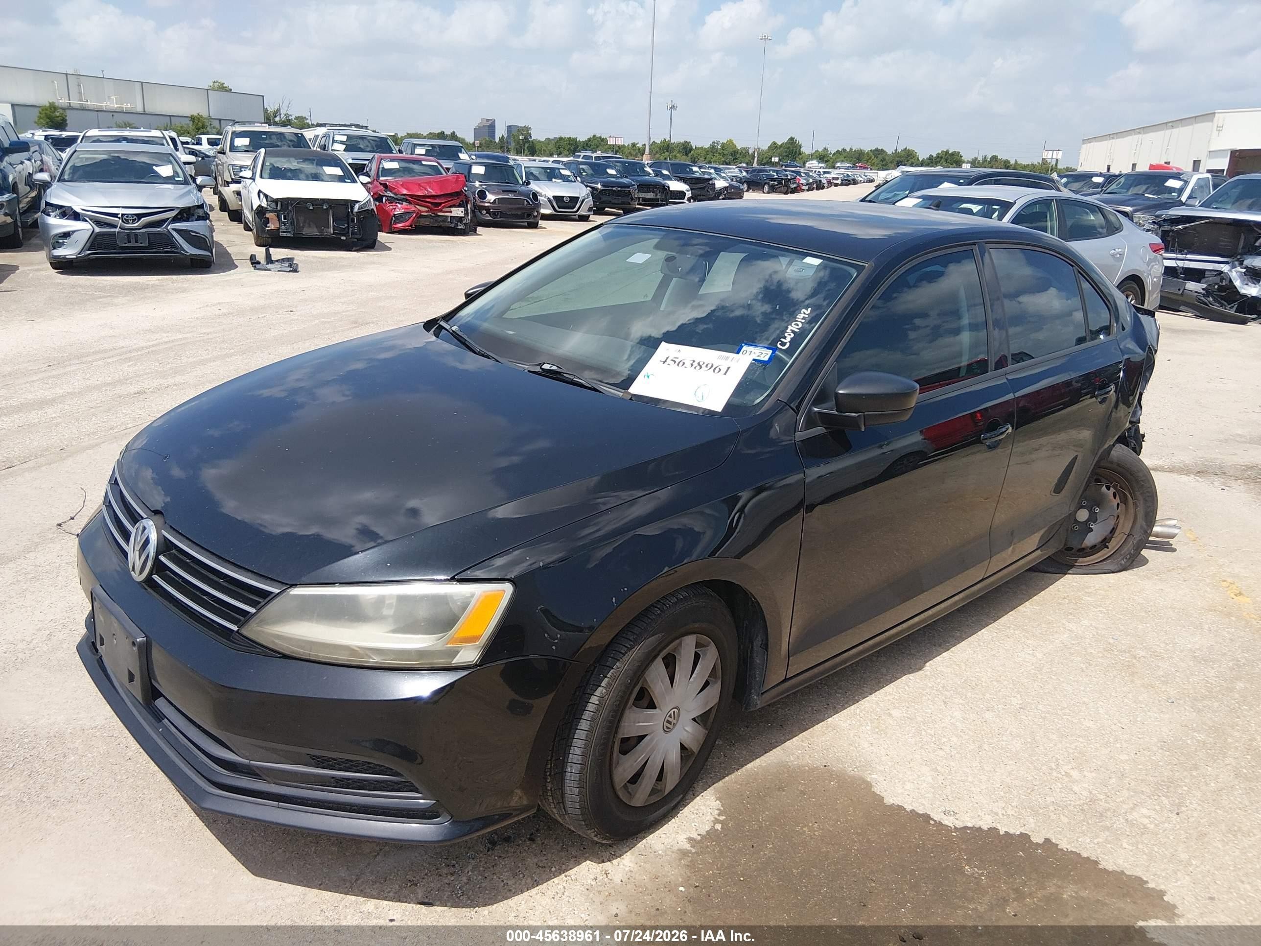 2015 Volkswagen Jetta 2.0l S Black vin: 3VW2K7AJ4FM294427
