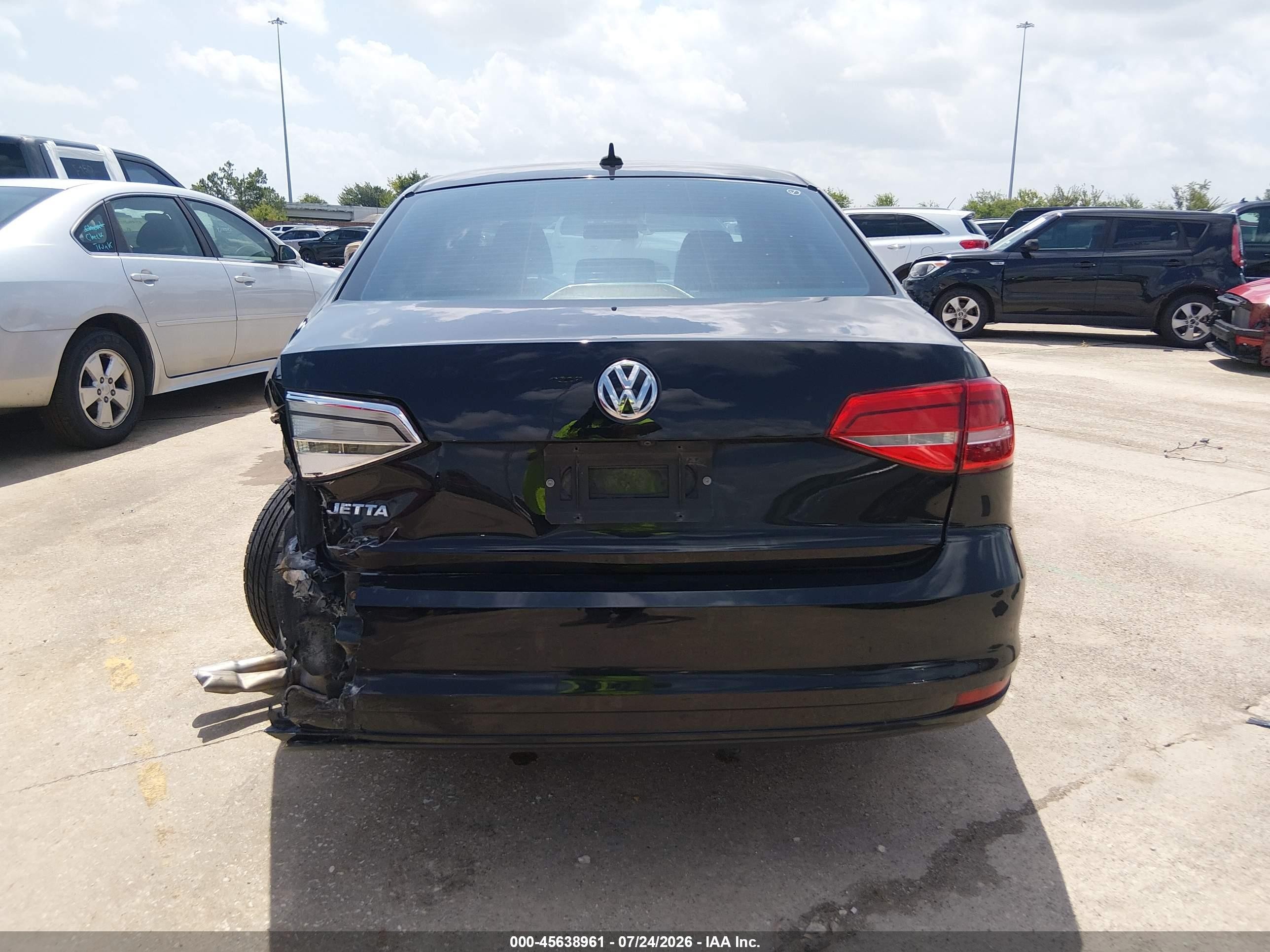 2015 Volkswagen Jetta 2.0l S Black vin: 3VW2K7AJ4FM294427