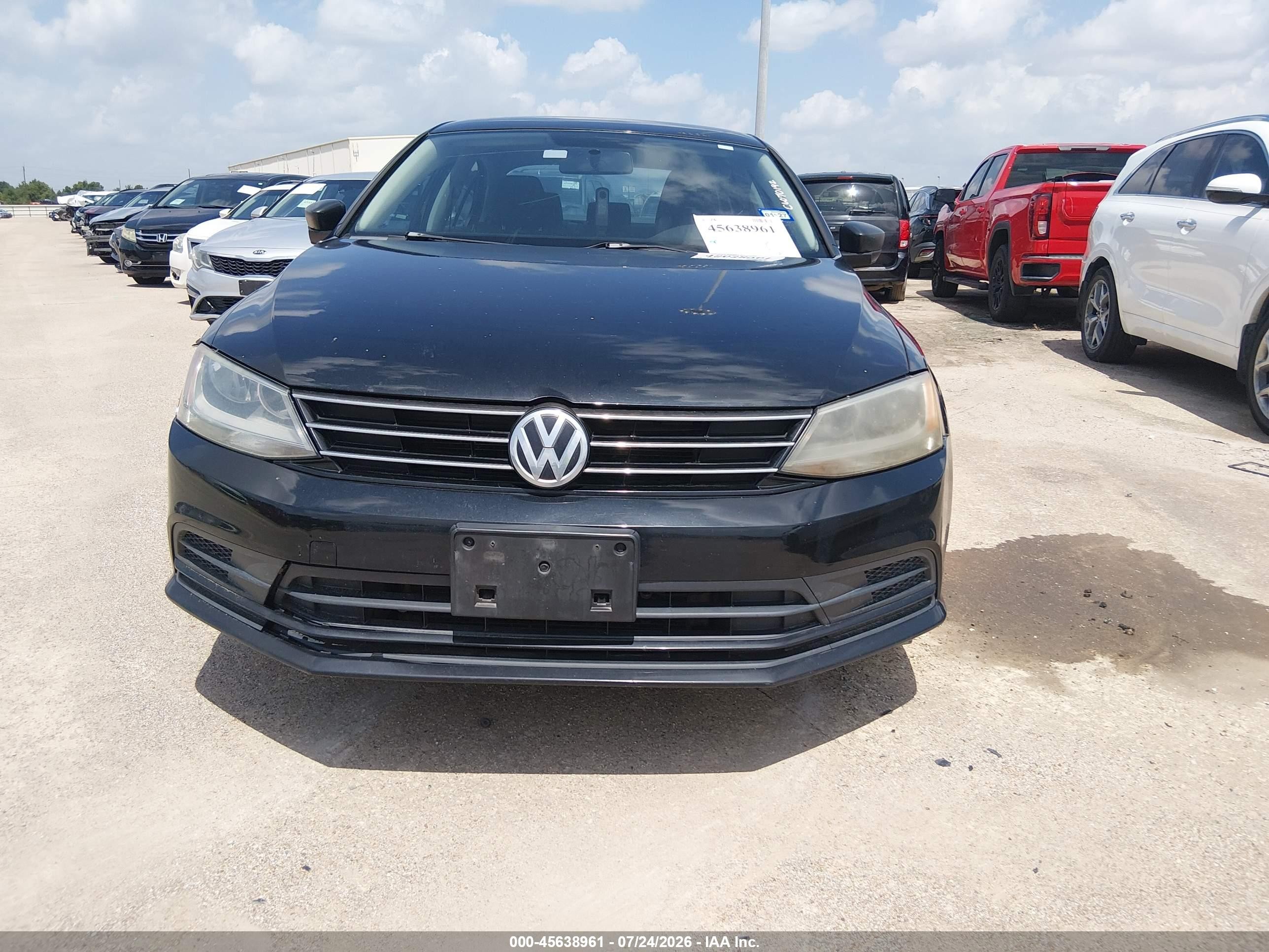 2015 Volkswagen Jetta 2.0l S Black vin: 3VW2K7AJ4FM294427