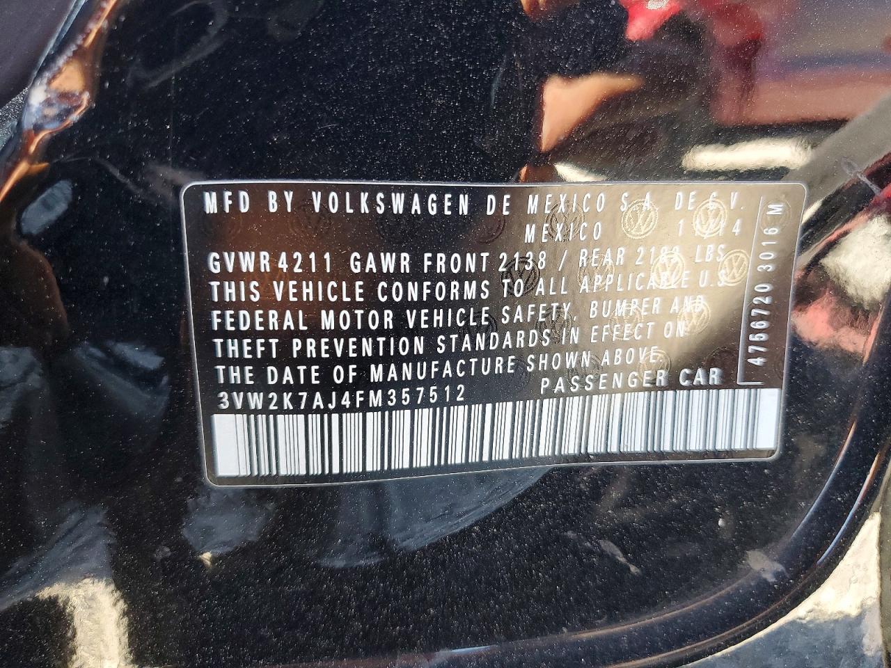 2015 Volkswagen Jetta Base Черный vin: 3VW2K7AJ4FM357512