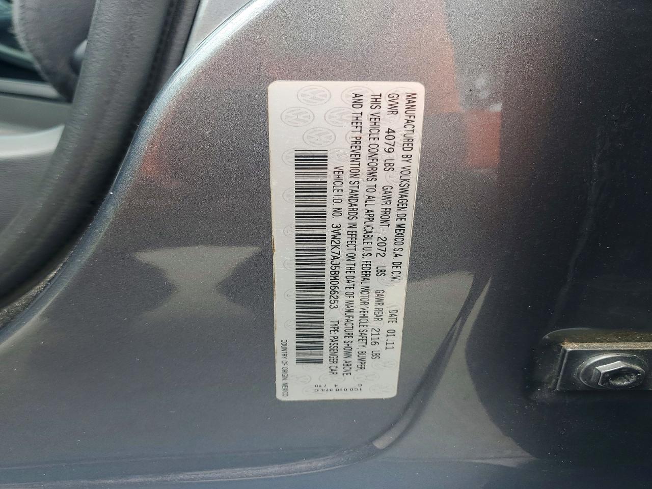2011 Volkswagen Jetta Base Gray vin: 3VW2K7AJ5BM066253