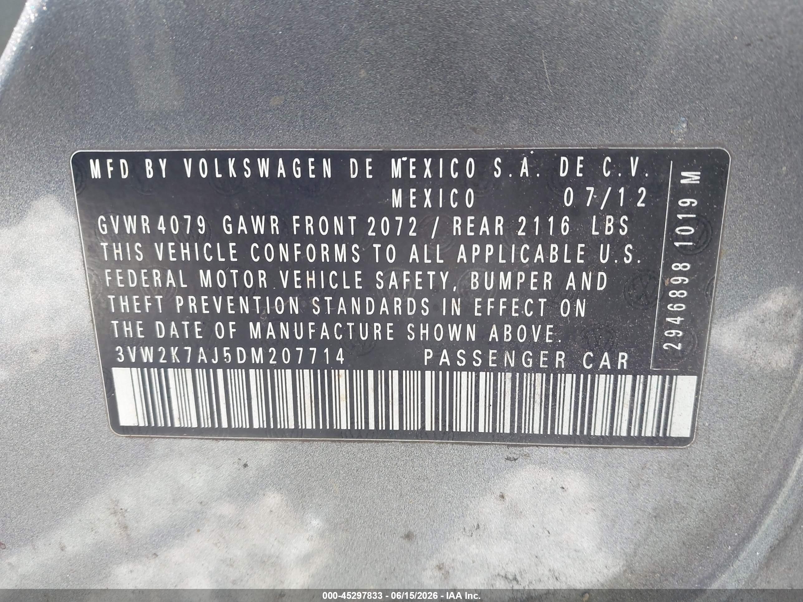 2013 Volkswagen Jetta 2.0l S Silver vin: 3VW2K7AJ5DM207714