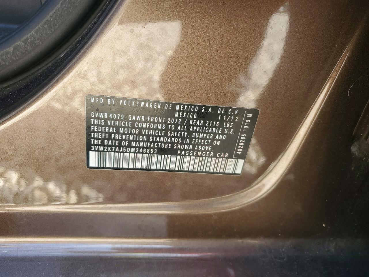 2013 Volkswagen Jetta Base Brown vin: 3VW2K7AJ5DM246853