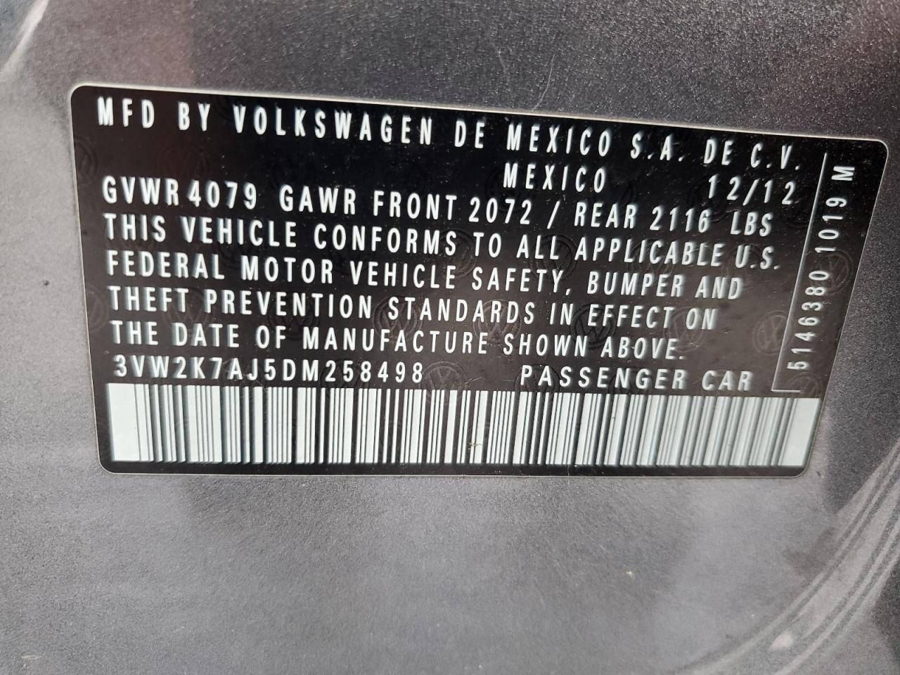 2013 Volkswagen Jetta Base Gray vin: 3VW2K7AJ5DM258498