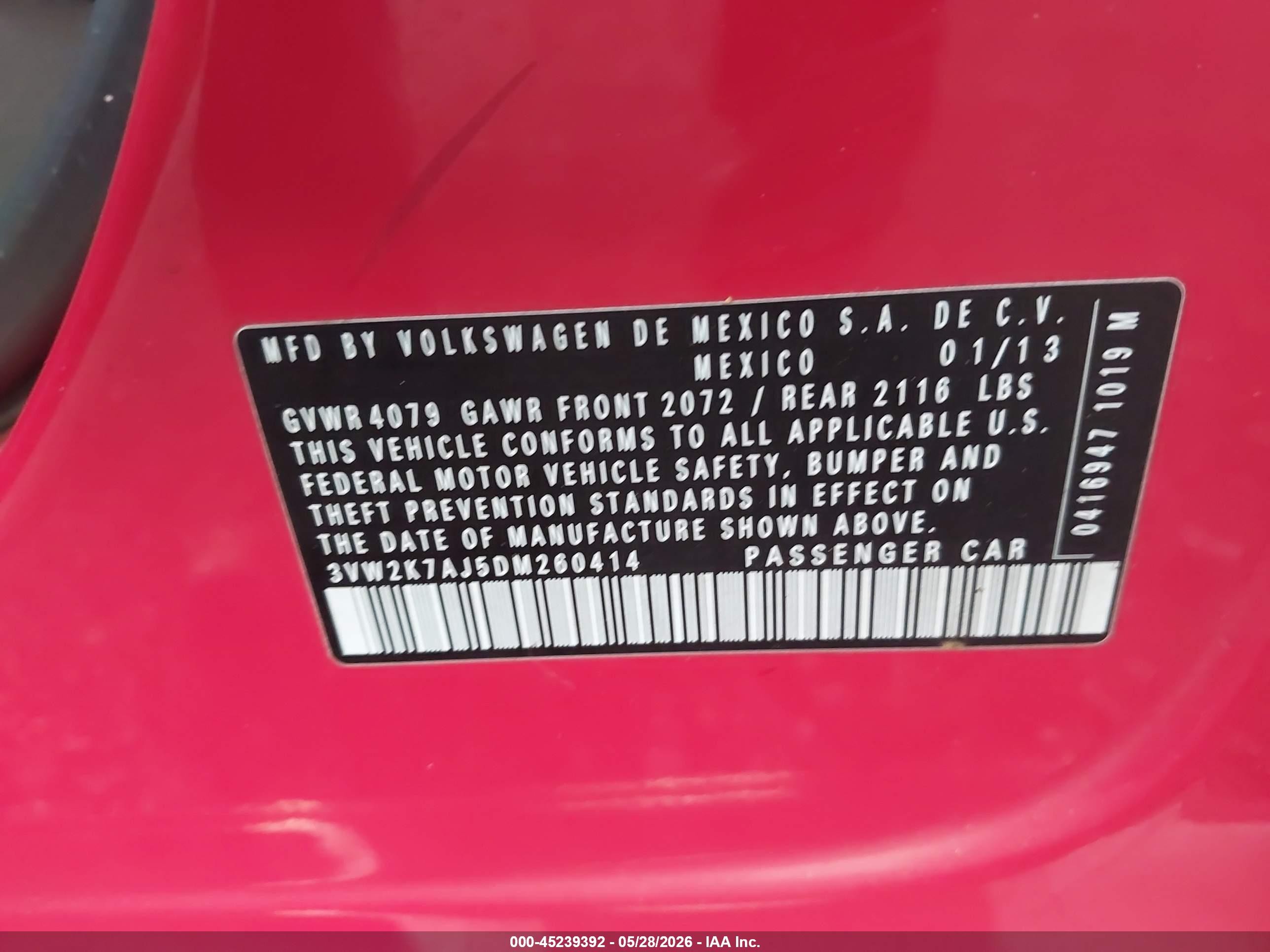 2013 Volkswagen Jetta 2.0l S Red vin: 3VW2K7AJ5DM260414