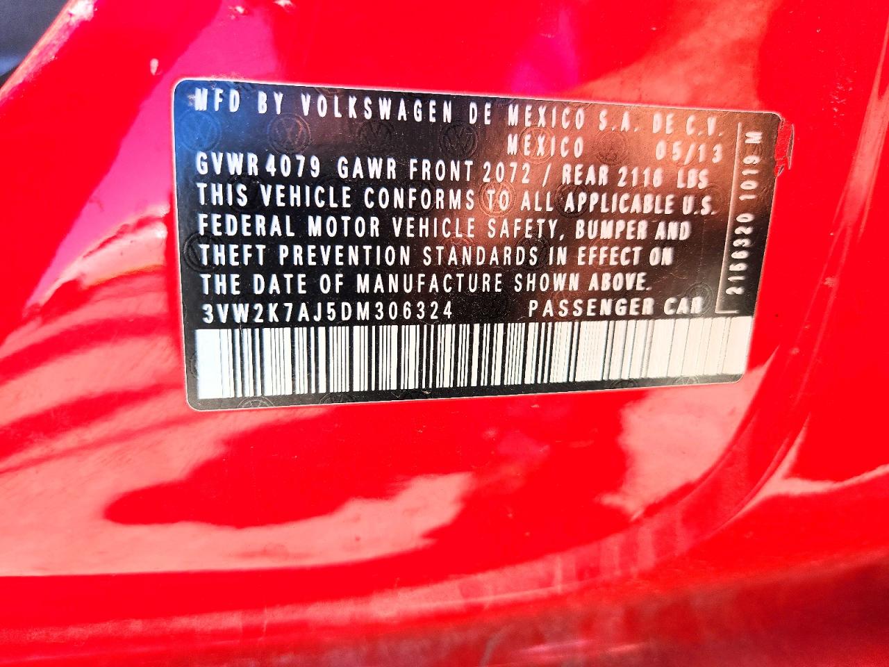 2013 Volkswagen Jetta Base Red vin: 3VW2K7AJ5DM306324