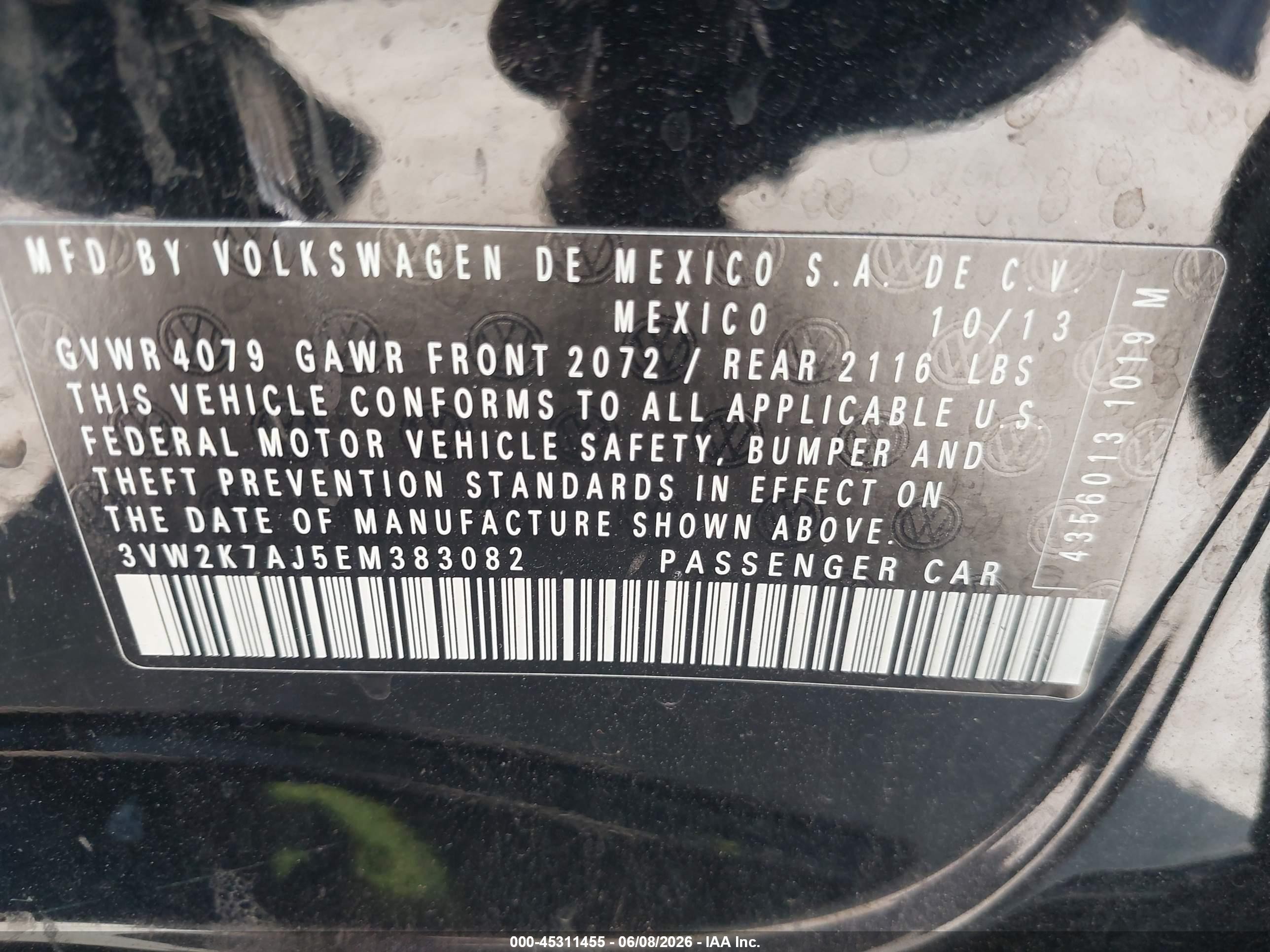 2014 Volkswagen Jetta 2.0l S Черный vin: 3VW2K7AJ5EM383082