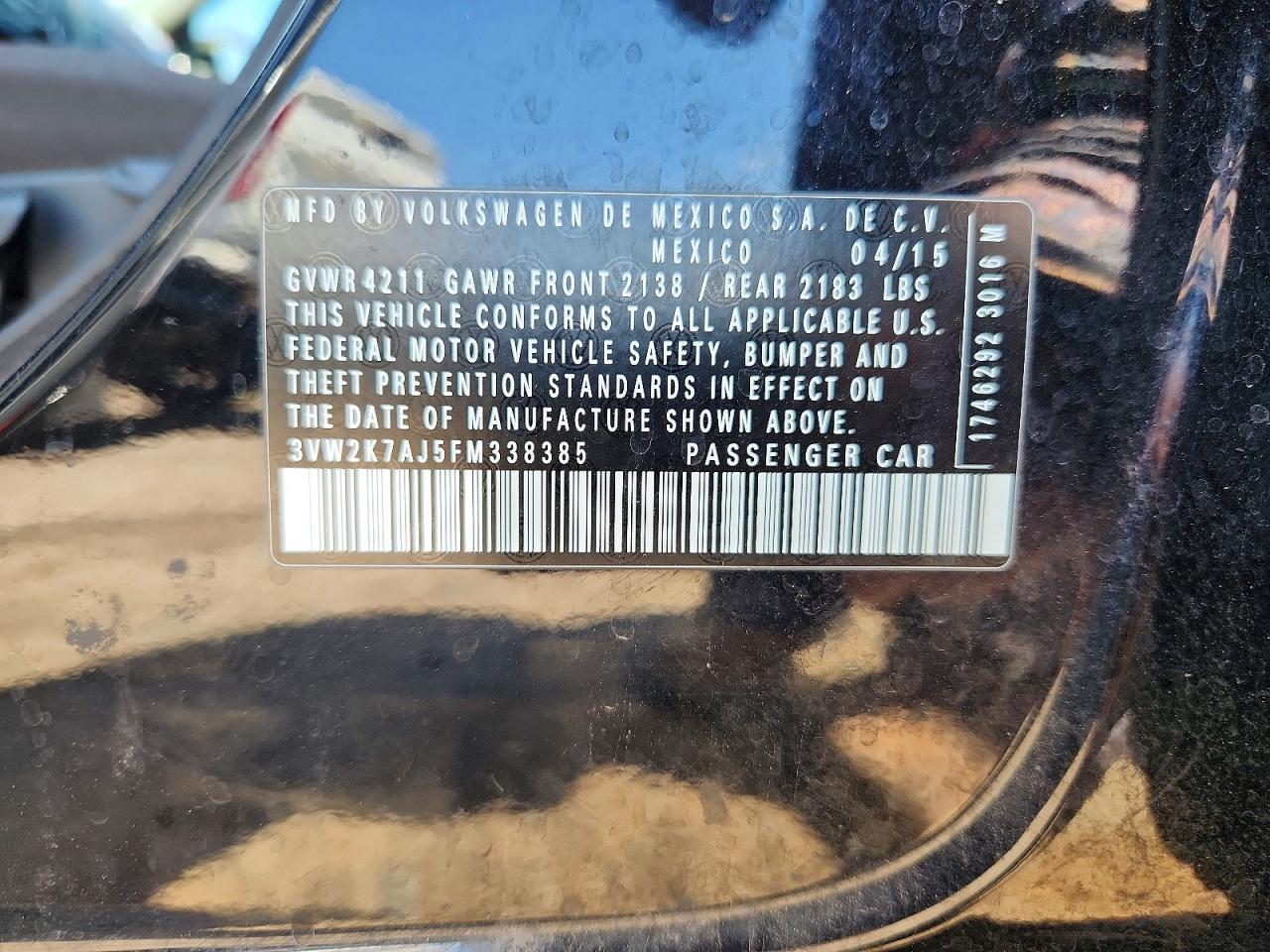 2015 Volkswagen Jetta Base Черный vin: 3VW2K7AJ5FM338385