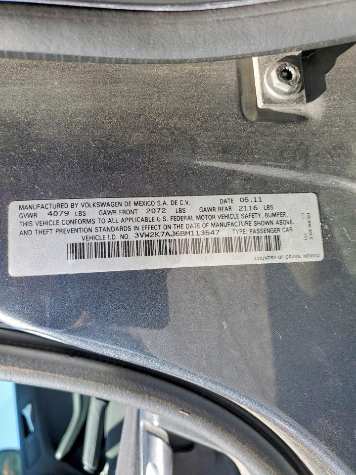 2011 Volkswagen Jetta Base Серый vin: 3VW2K7AJ6BM113547
