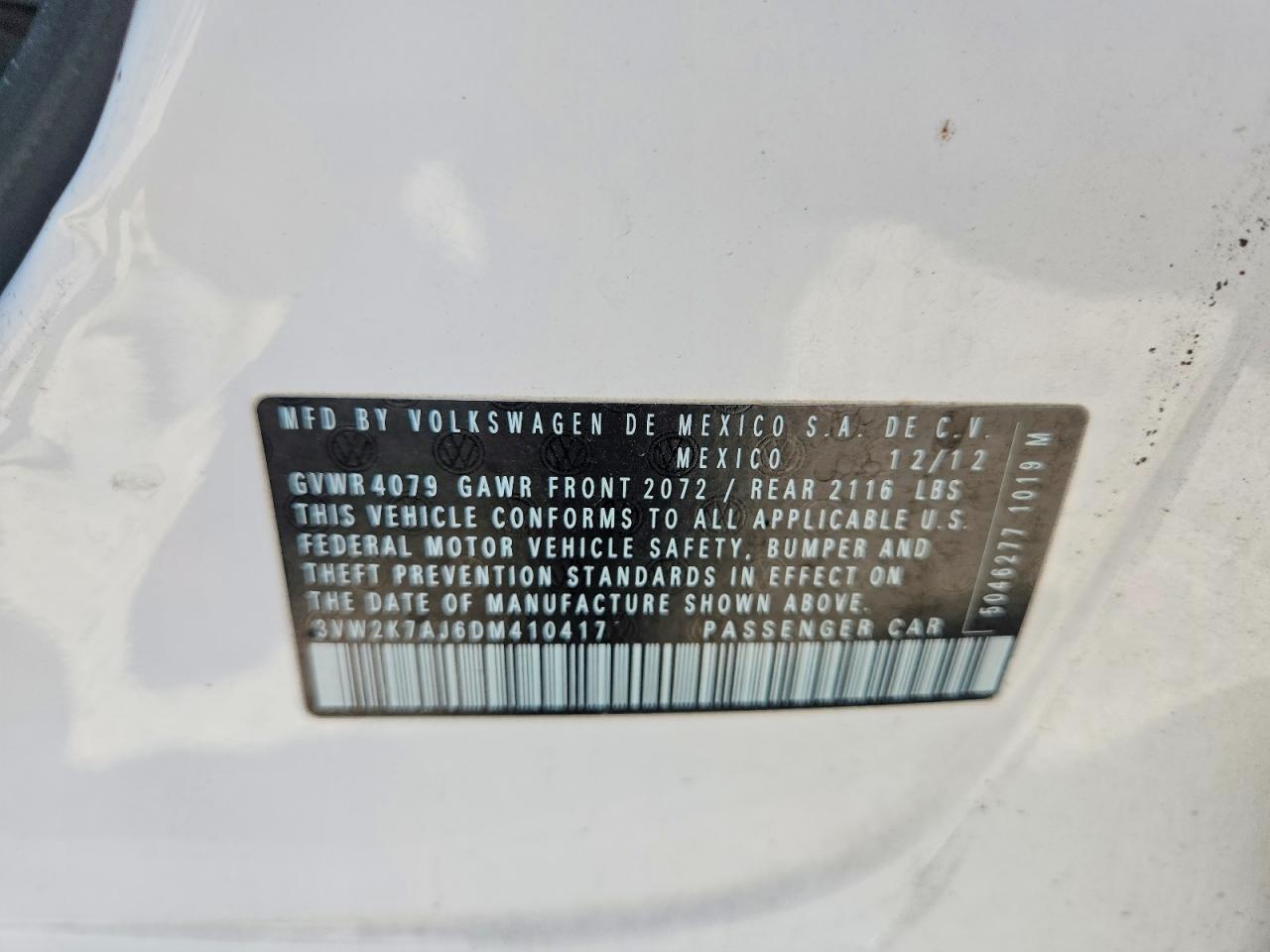2013 Volkswagen Jetta Base White vin: 3VW2K7AJ6DM410417