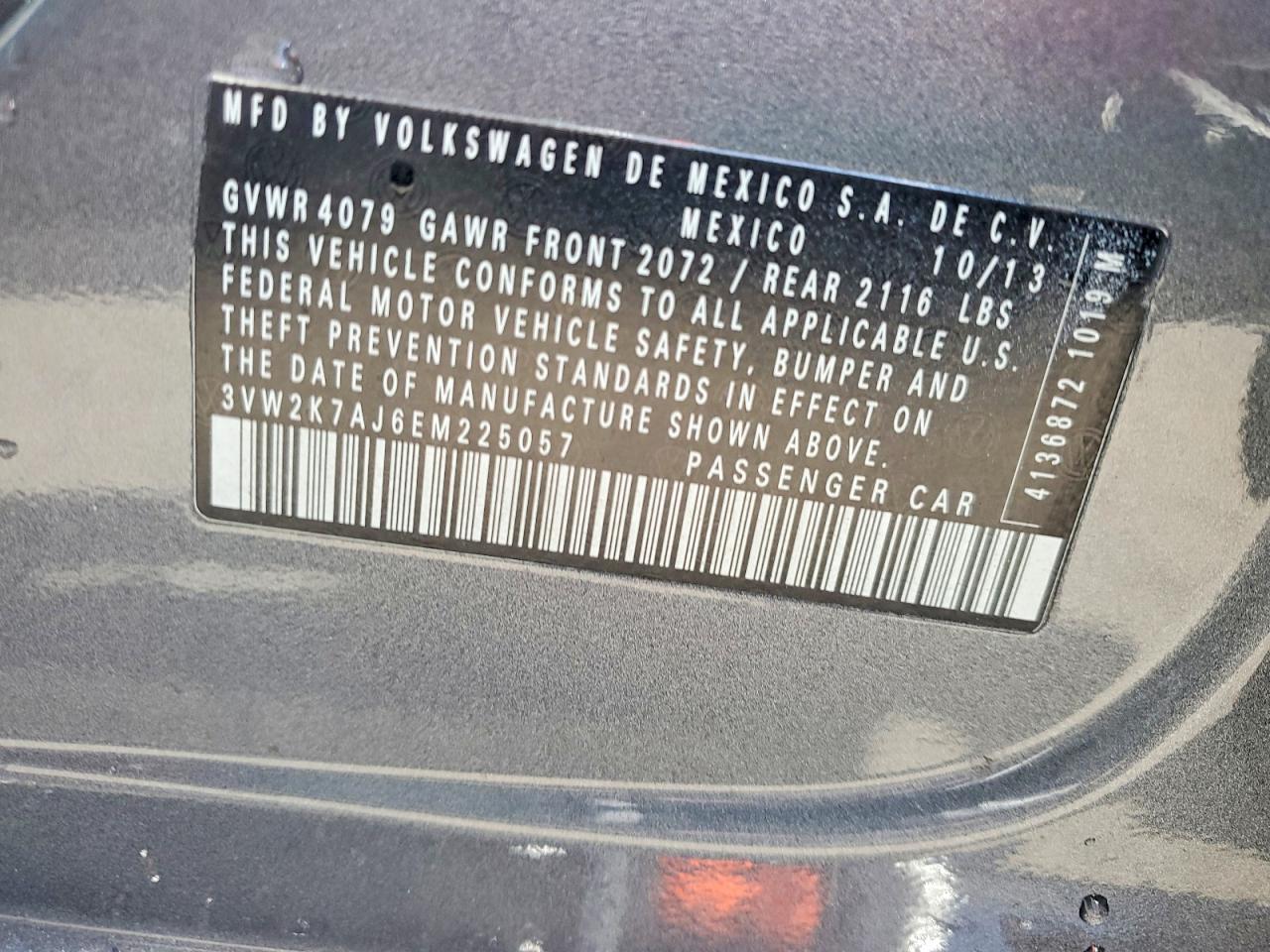 2014 Volkswagen Jetta Base Gray vin: 3VW2K7AJ6EM225057