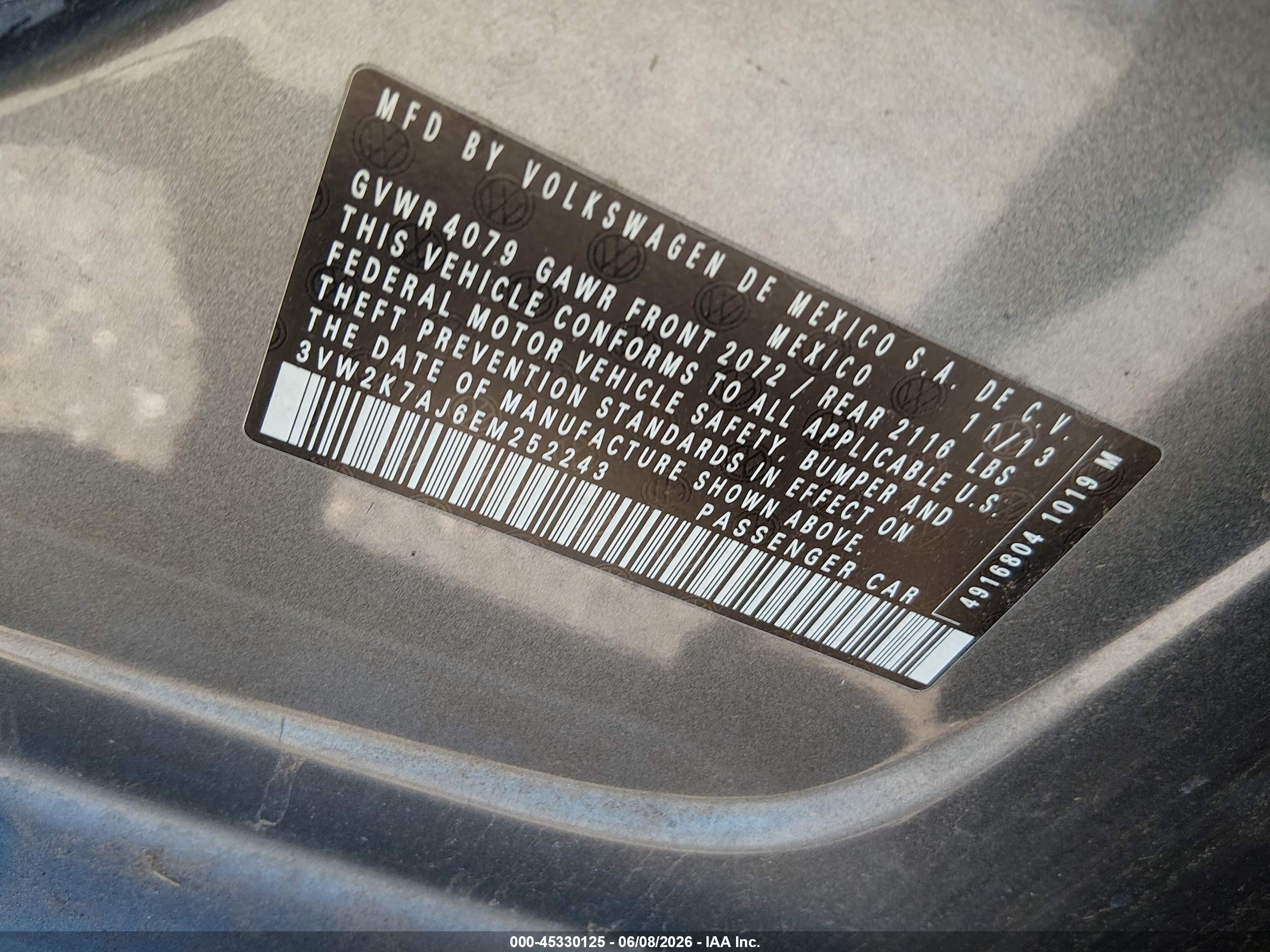 2014 Volkswagen Jetta 2.0l S Серый vin: 3VW2K7AJ6EM252243