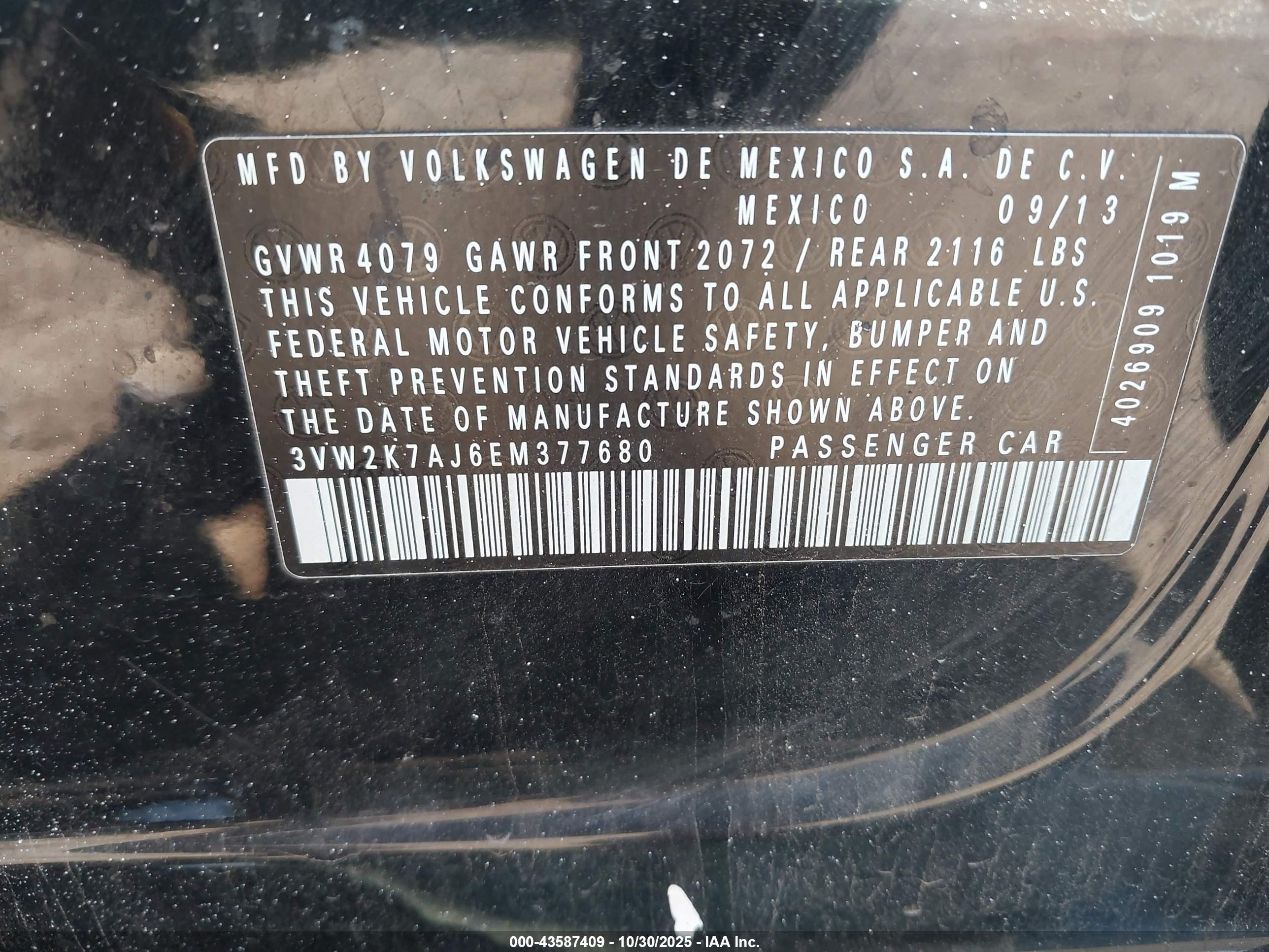 2014 Volkswagen Jetta 2.0l S Black vin: 3VW2K7AJ6EM377680