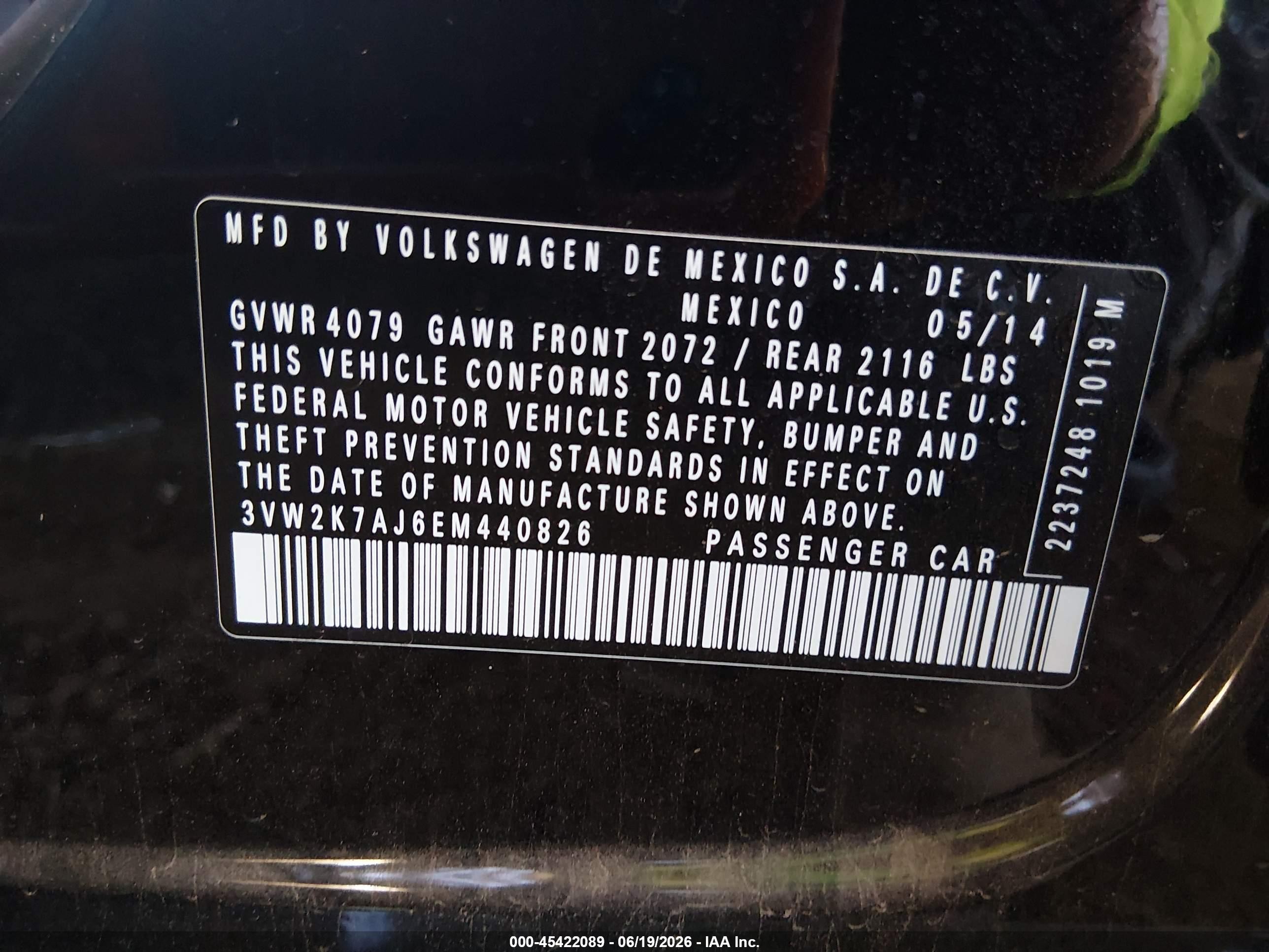 2014 Volkswagen Jetta 2.0l S Black vin: 3VW2K7AJ6EM440826