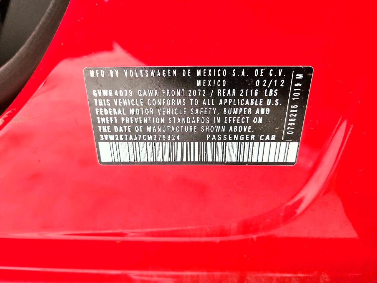 2012 Volkswagen Jetta Base Красный vin: 3VW2K7AJ7CM379824
