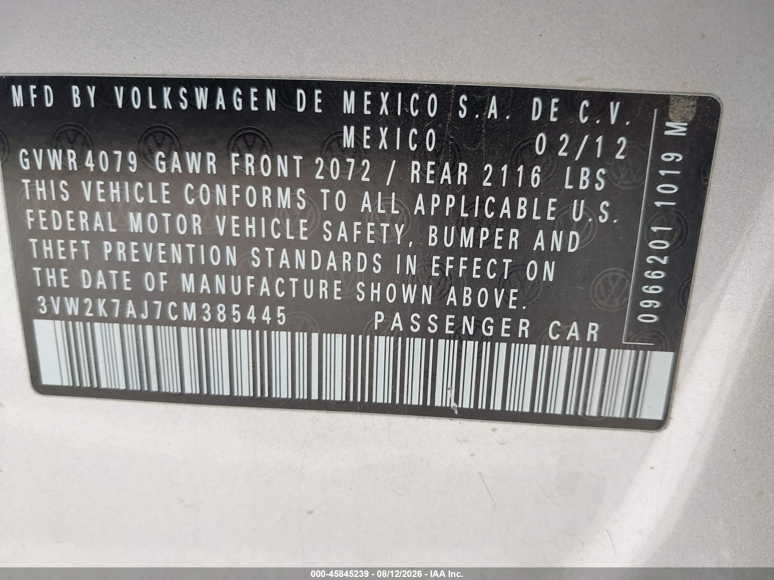 2012 Volkswagen Jetta 2.0l S Silver vin: 3VW2K7AJ7CM385445